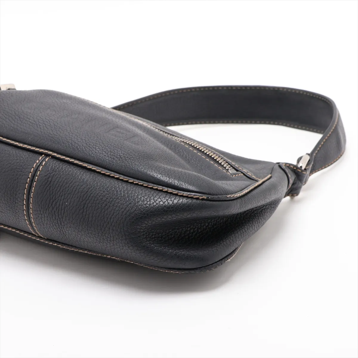logo leather shoulder bag with fringe, black, silver hardware. — view 3