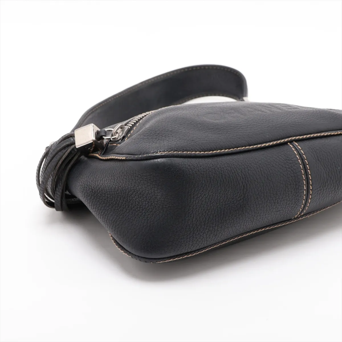 logo leather shoulder bag with fringe, black, silver hardware. — view 4