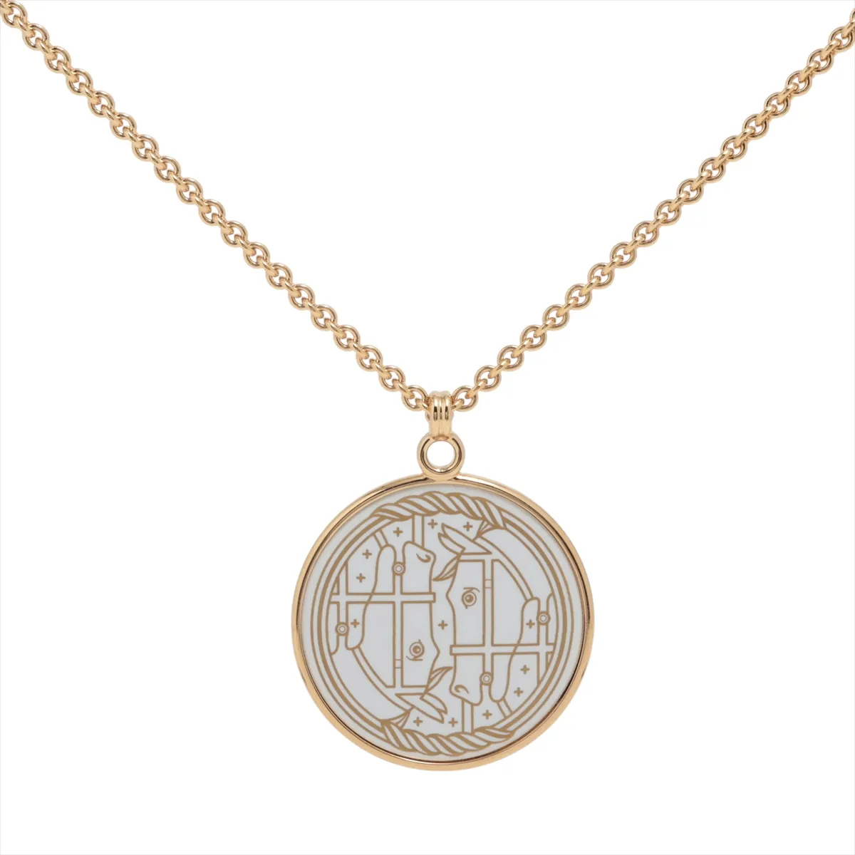 Medallion Quadriage GM Necklace, GP Gold x White. Shows signs of wear including