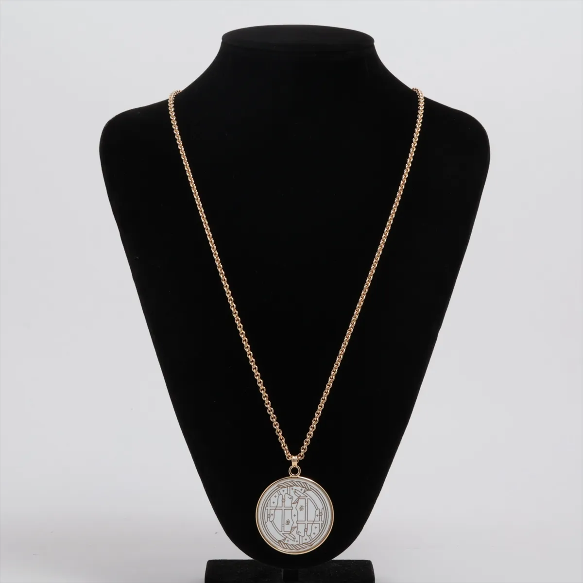 Medallion Quadriage GM Necklace, GP Gold x White. Shows signs of wear including — view 5
