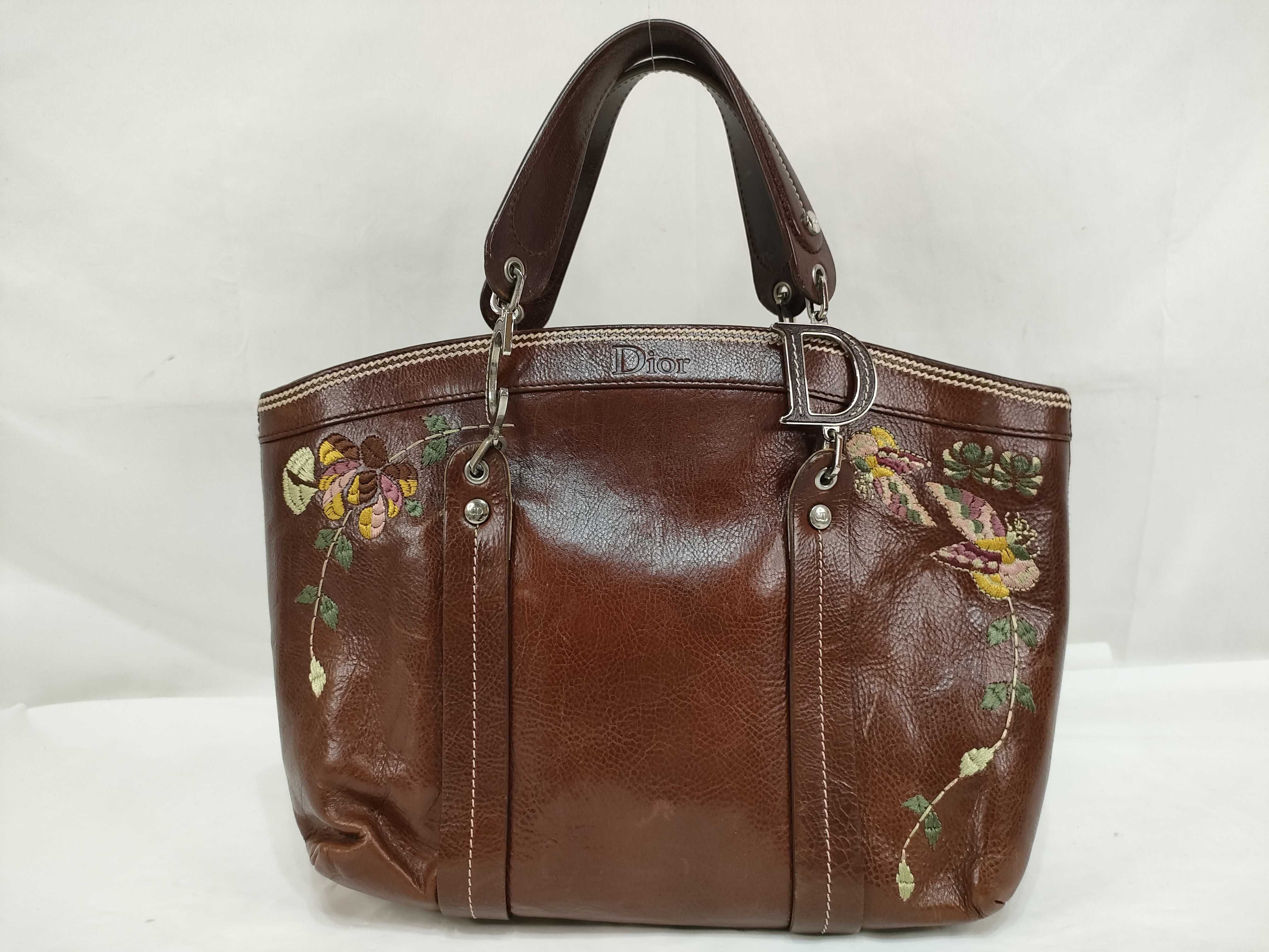 embroidered leather tote bag/handbag