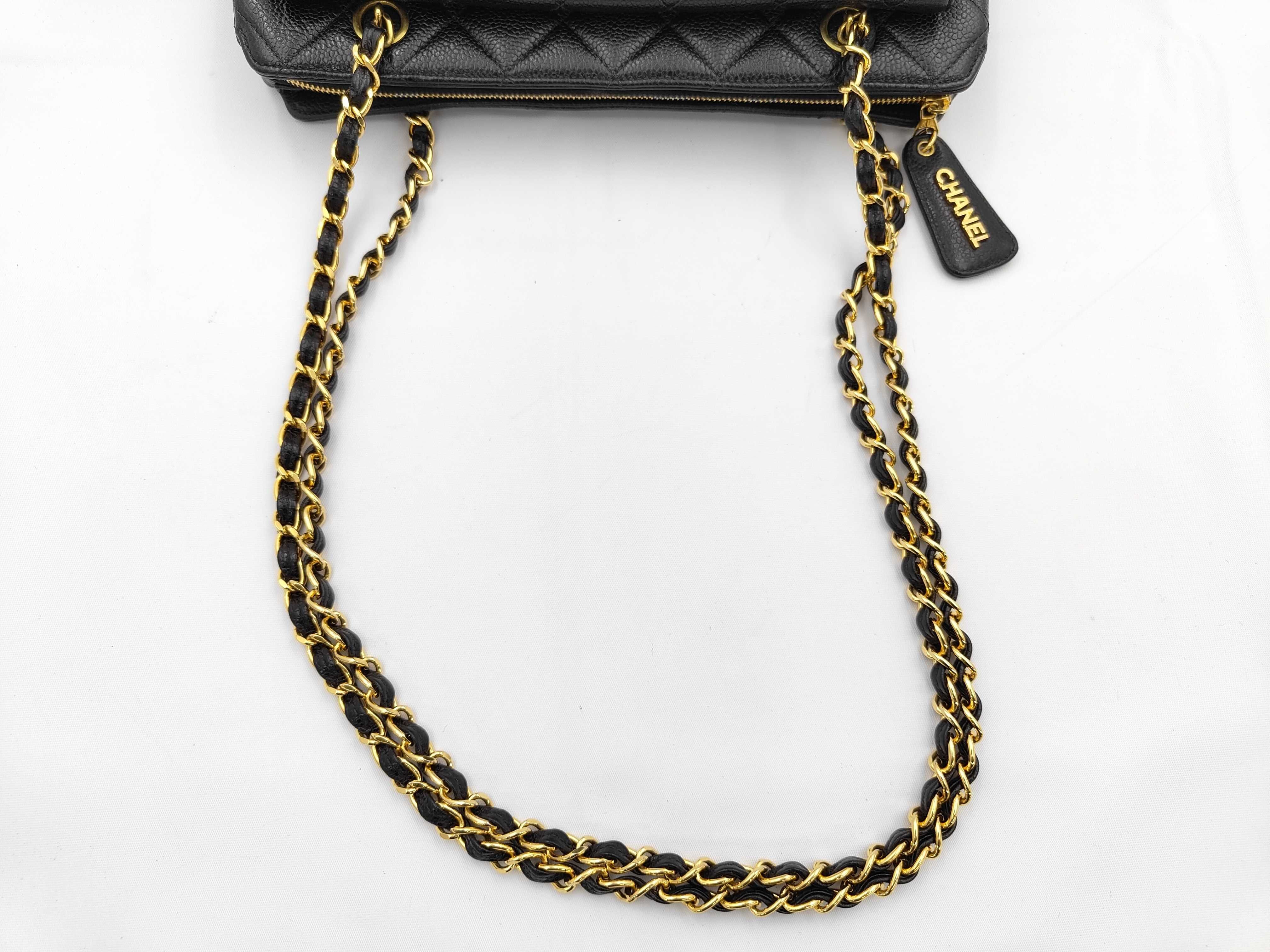 Matelassé Caviar Skin Chain Shoulder Bag, Black with Gold Hardware. — view 3
