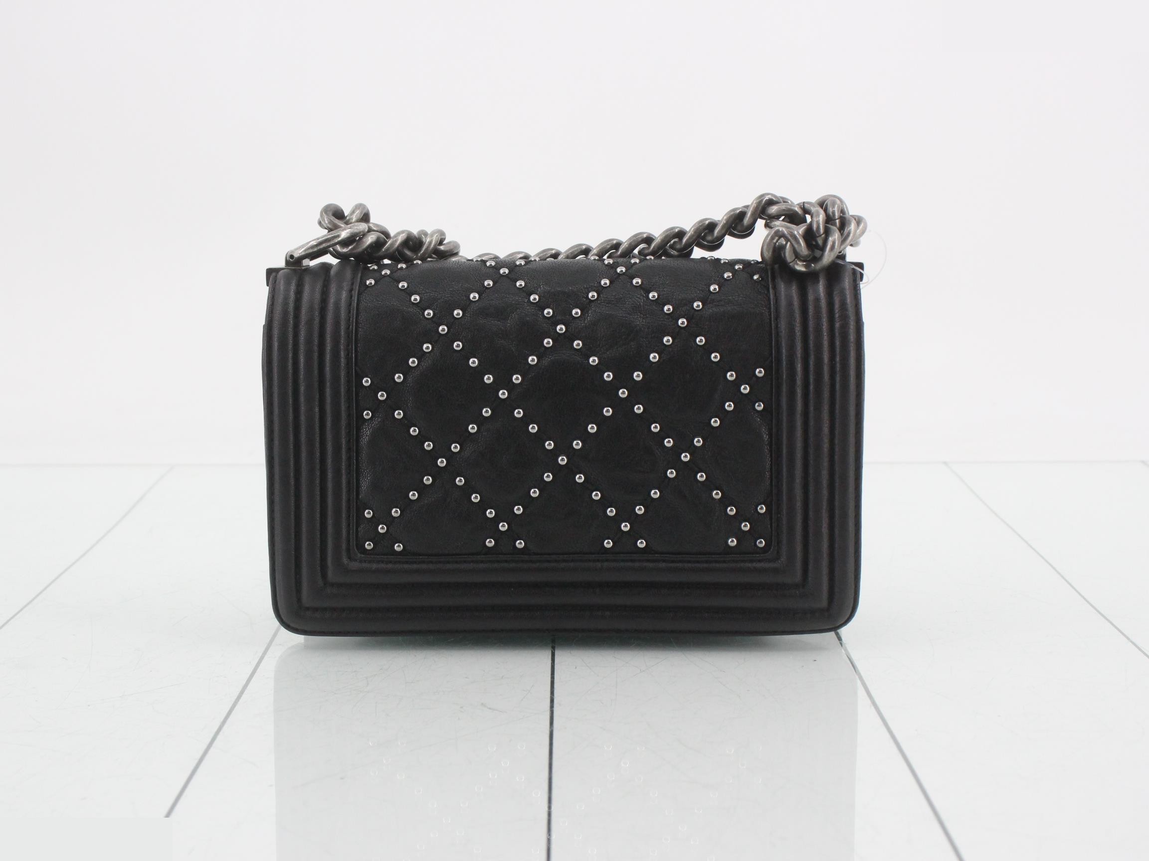 Boy Chanel Leather Studded Chain Shoulder Bag, Black — view 2