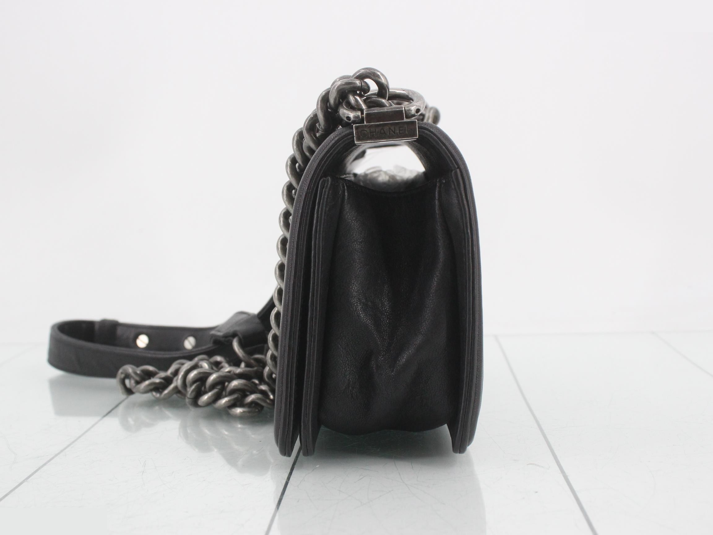 Boy Chanel Leather Studded Chain Shoulder Bag, Black — view 3