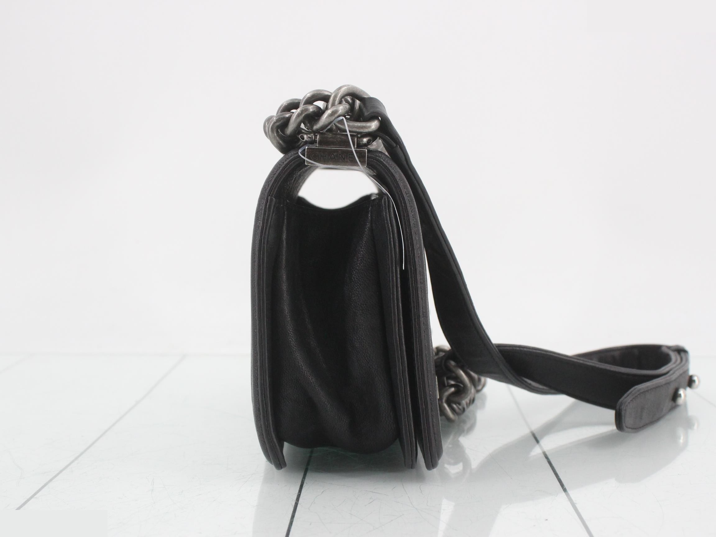 Boy Chanel Leather Studded Chain Shoulder Bag, Black — view 4
