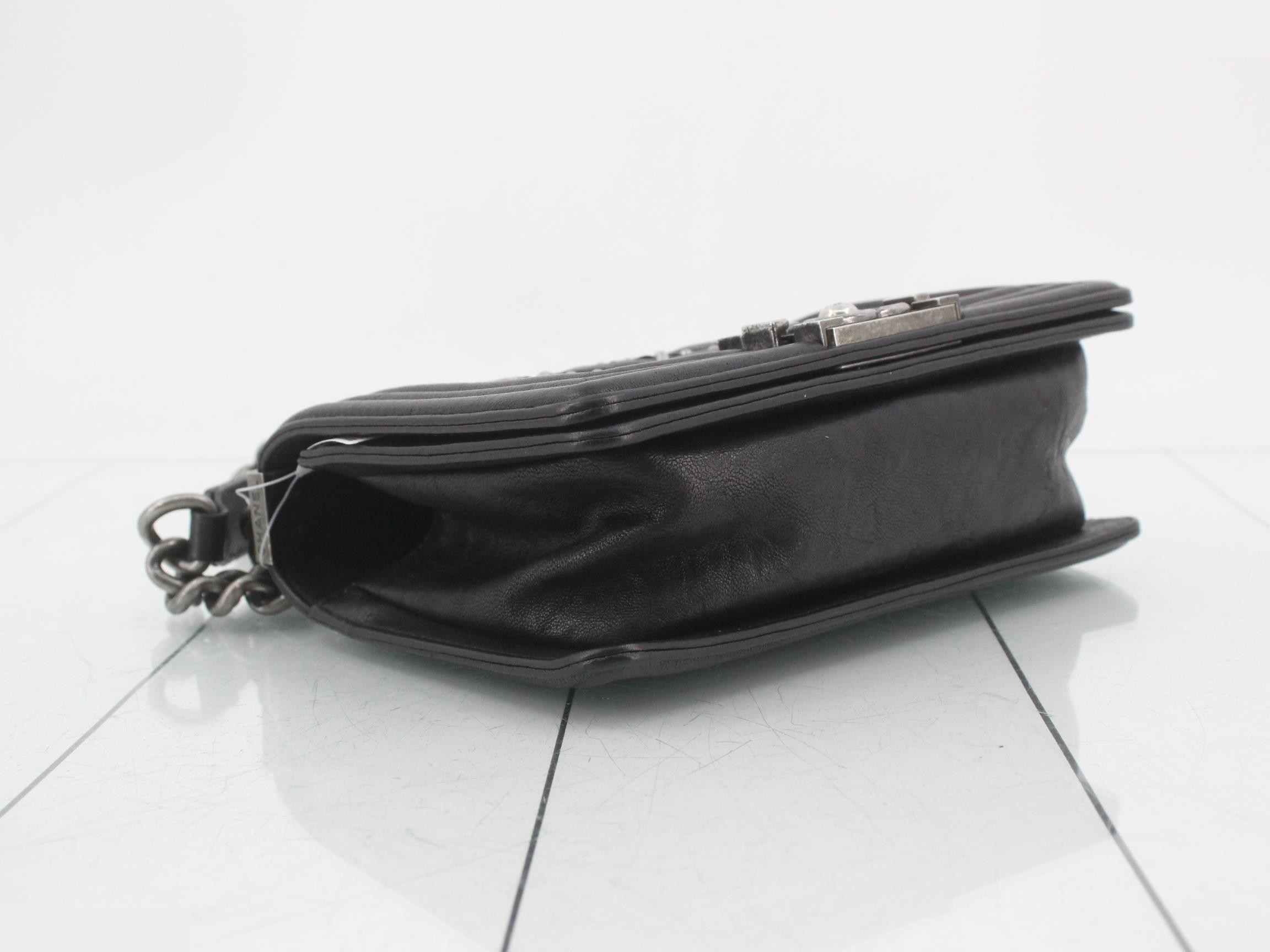 Boy Chanel Leather Studded Chain Shoulder Bag, Black — view 5