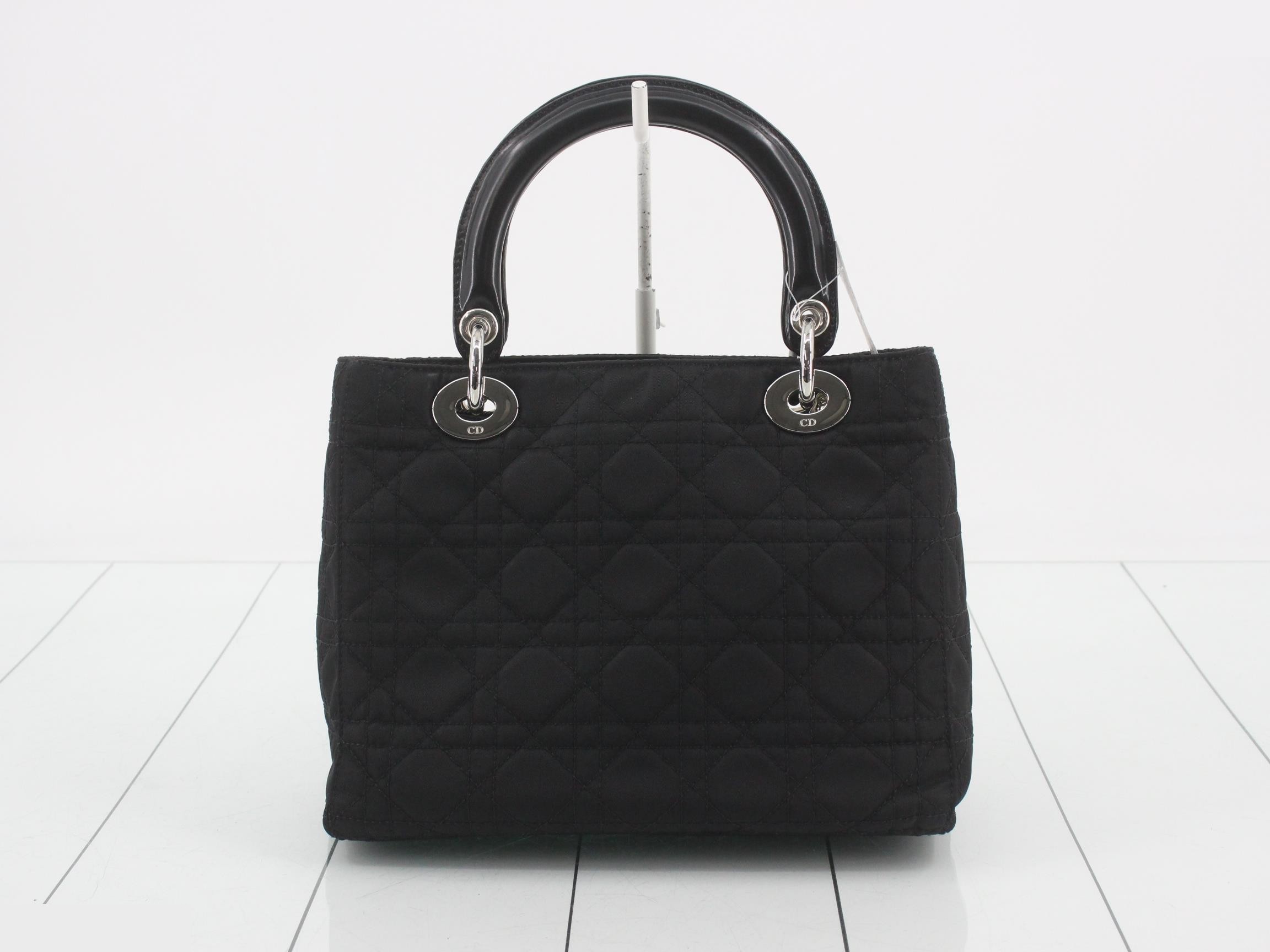 Lady Dior Medium Cannage Nylon Bag, Black, Silver Hardware, W24cm — view 2