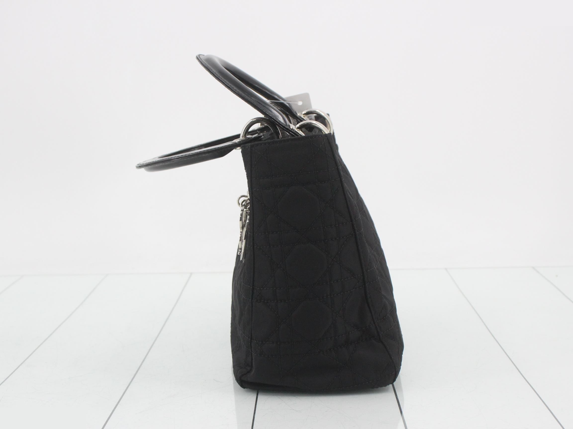 Lady Dior Medium Cannage Nylon Bag, Black, Silver Hardware, W24cm — view 3