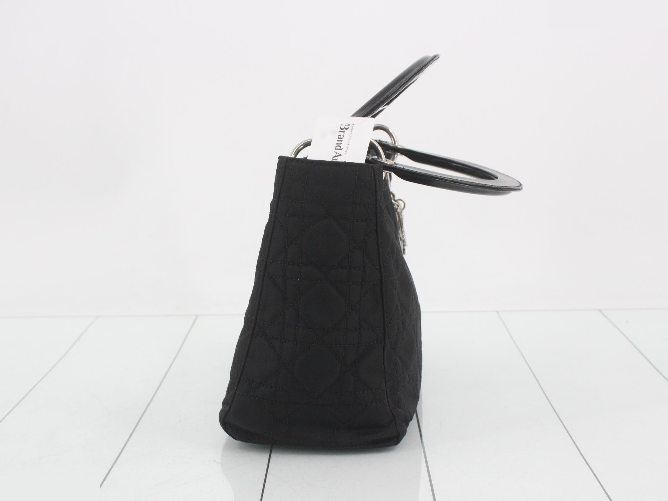 Lady Dior Medium Cannage Nylon Bag, Black, Silver Hardware, W24cm — view 4