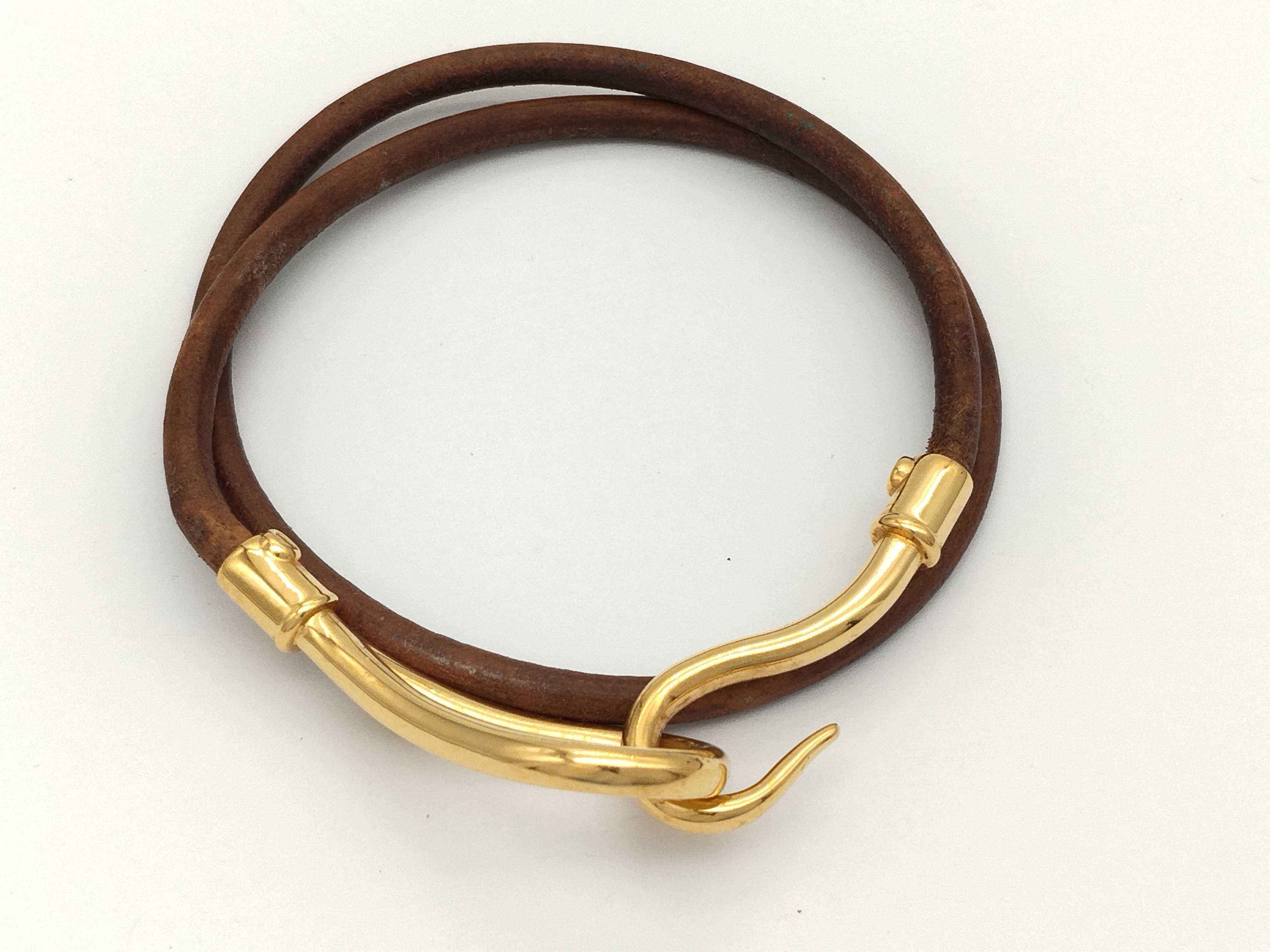 Jumbo Leather Brown Gold Bracelet Choker Bracelet/Bangle — view 2