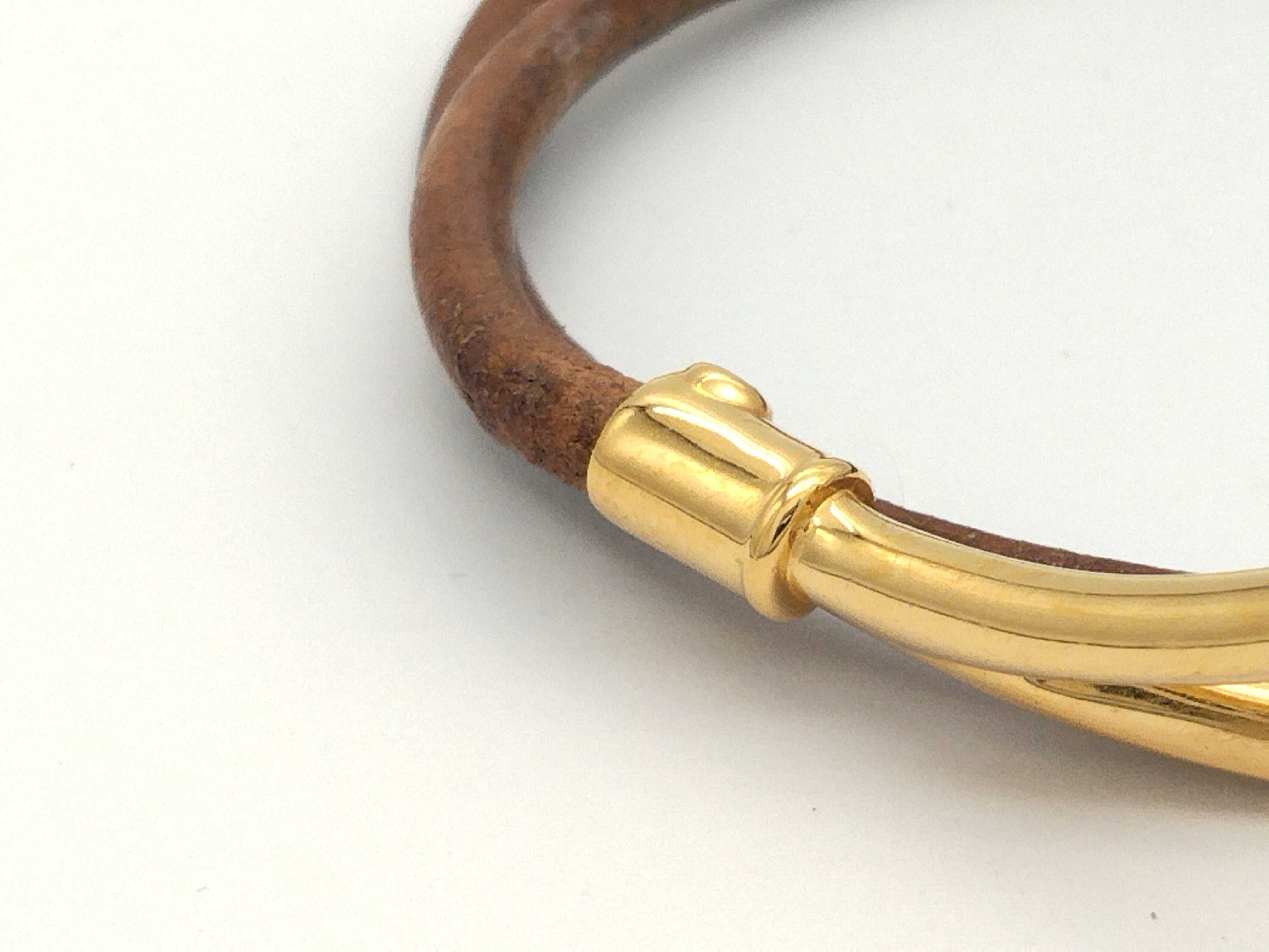 Jumbo Leather Brown Gold Bracelet Choker Bracelet/Bangle — view 3