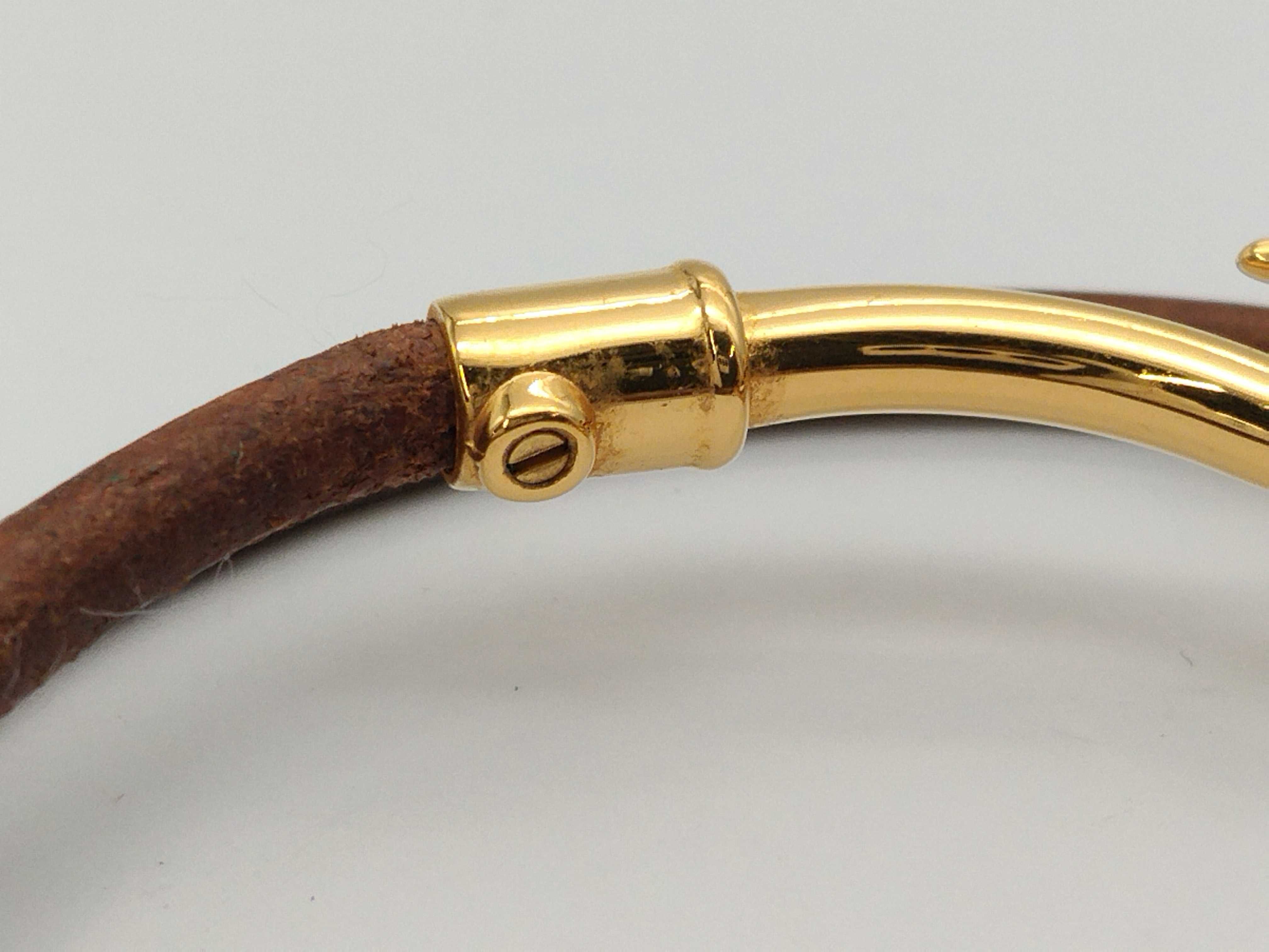 Jumbo Leather Brown Gold Bracelet Choker Bracelet/Bangle — view 8