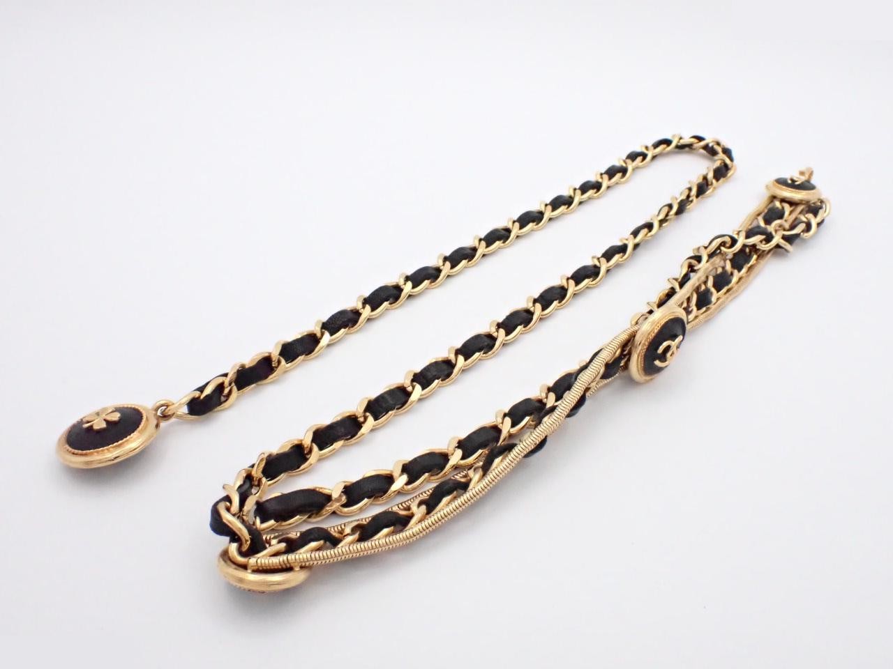 Chain belt, leather/GP, black, chain approximately 90cm — view 2