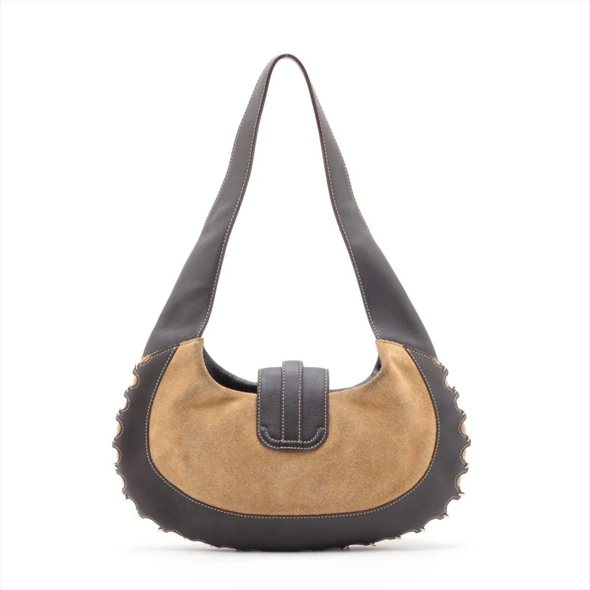 suede and leather shoulder bag, beige and brown. — view 2