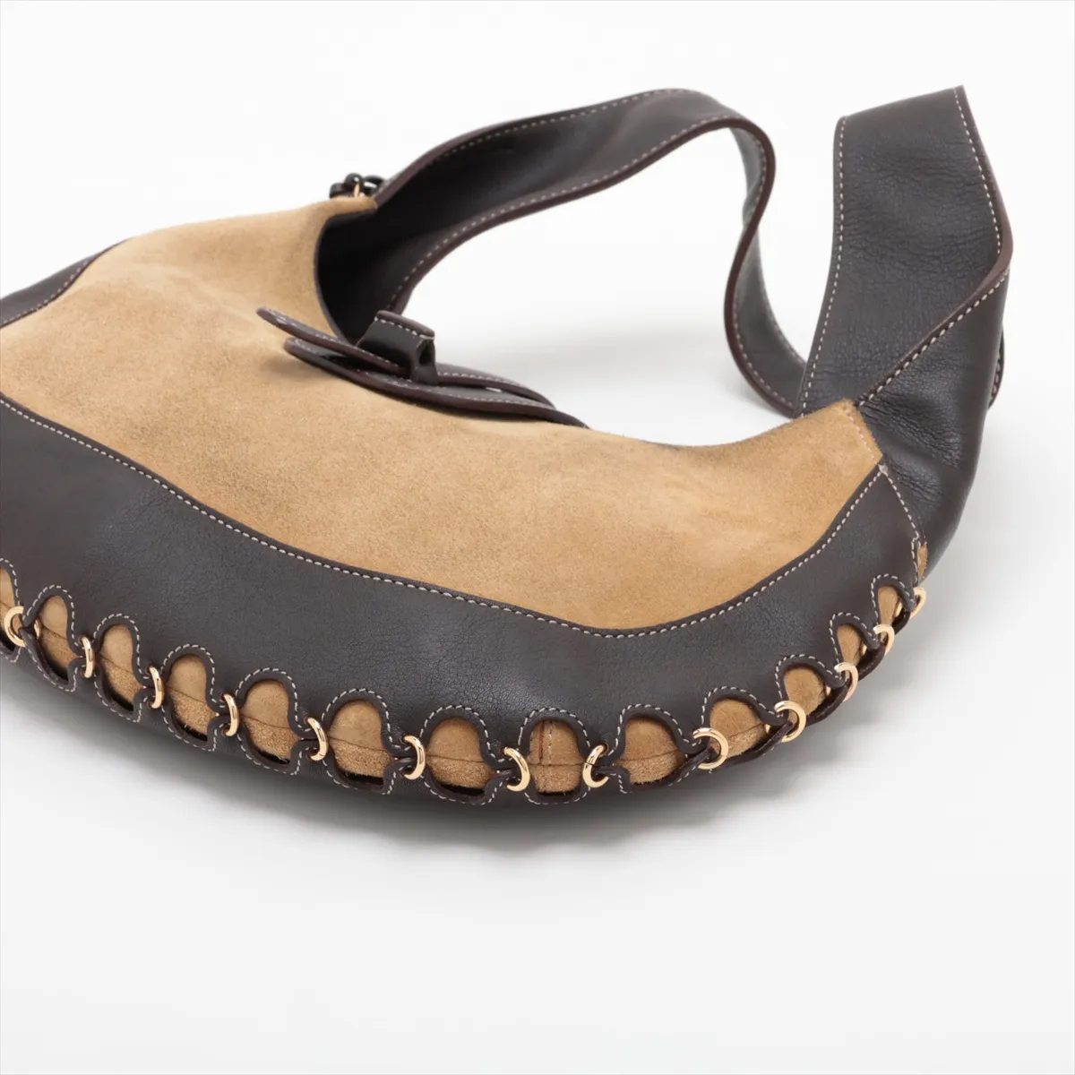suede and leather shoulder bag, beige and brown. — view 3