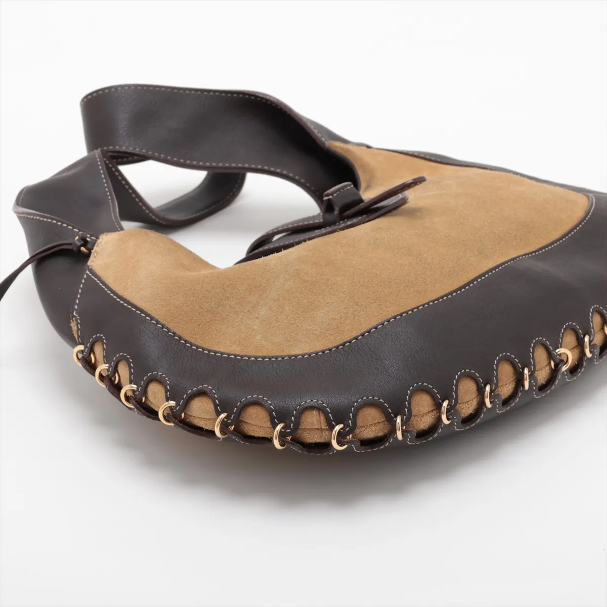 suede and leather shoulder bag, beige and brown. — view 4