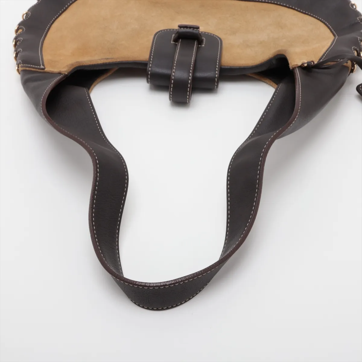 suede and leather shoulder bag, beige and brown. — view 5