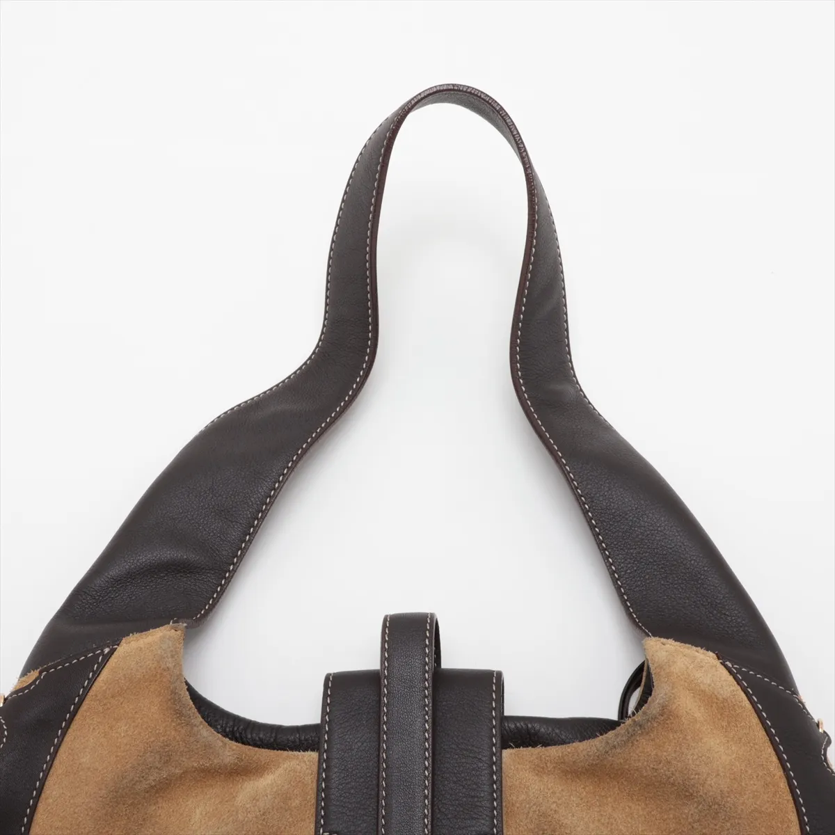 suede and leather shoulder bag, beige and brown. — view 6