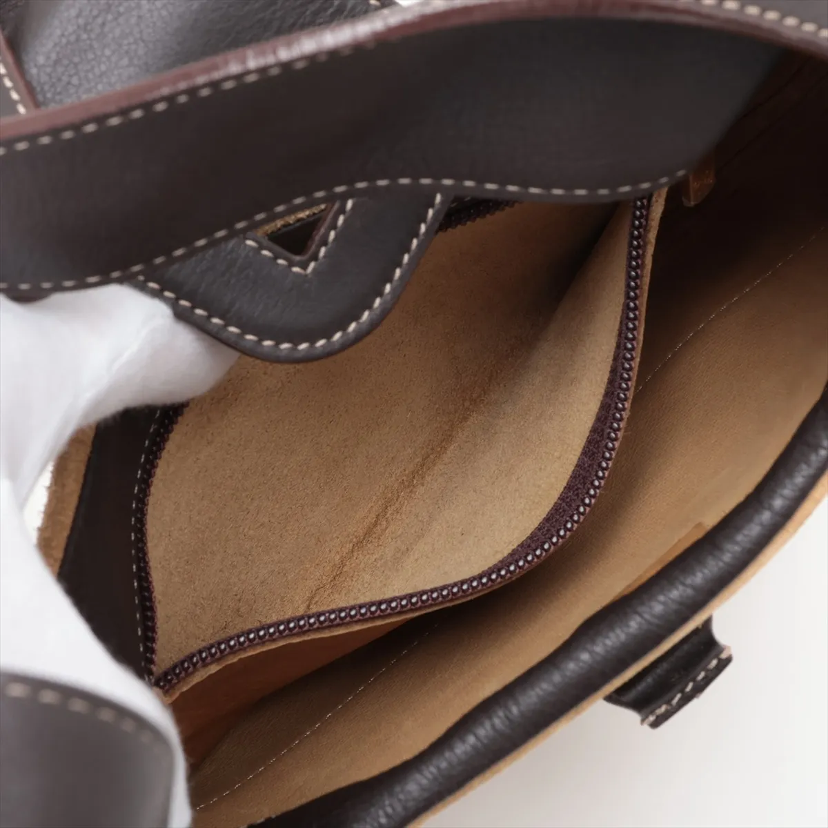 suede and leather shoulder bag, beige and brown. — view 8