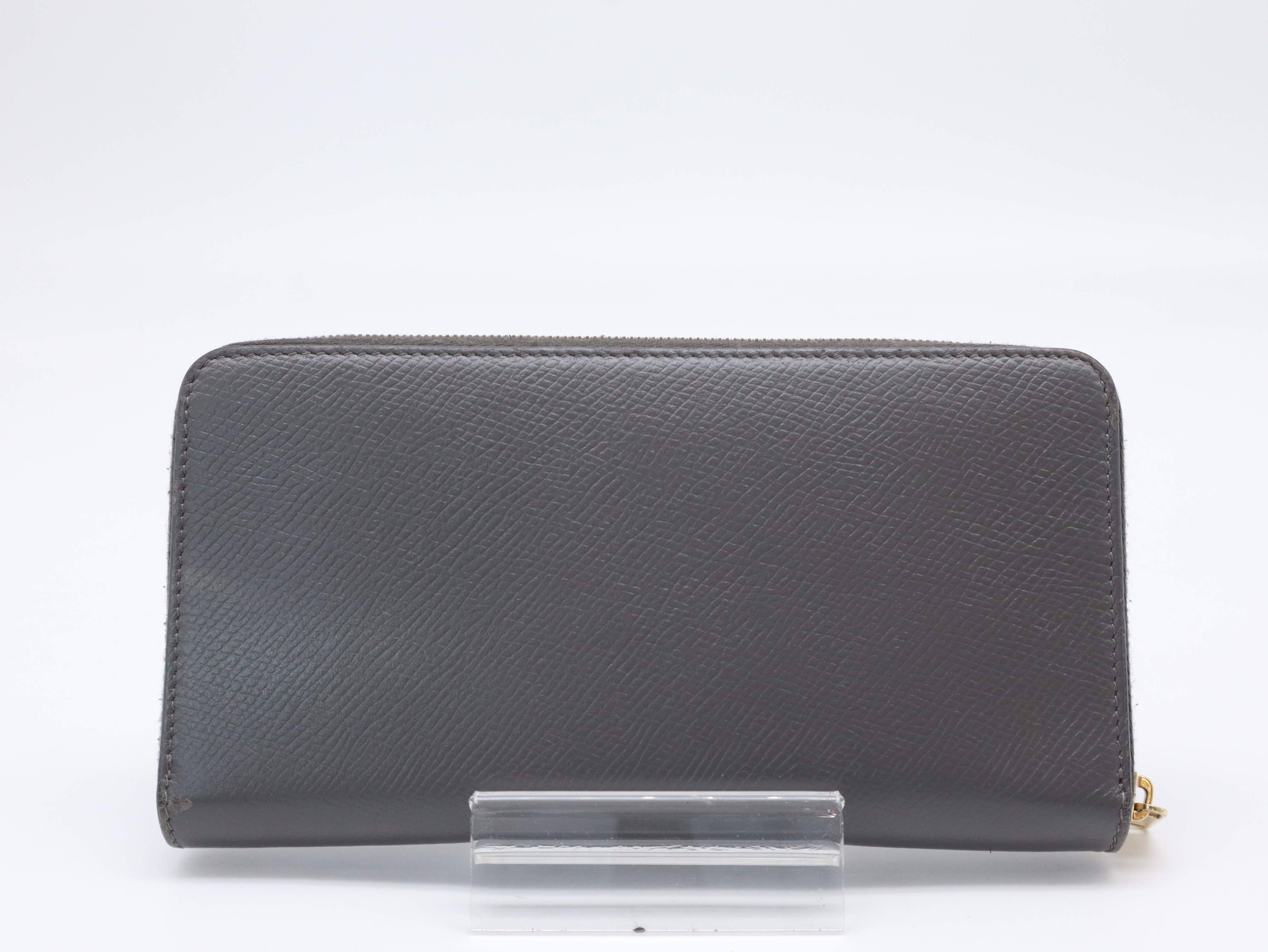 Leather Large Zipped Wallet Long Wallet Gray — view 2