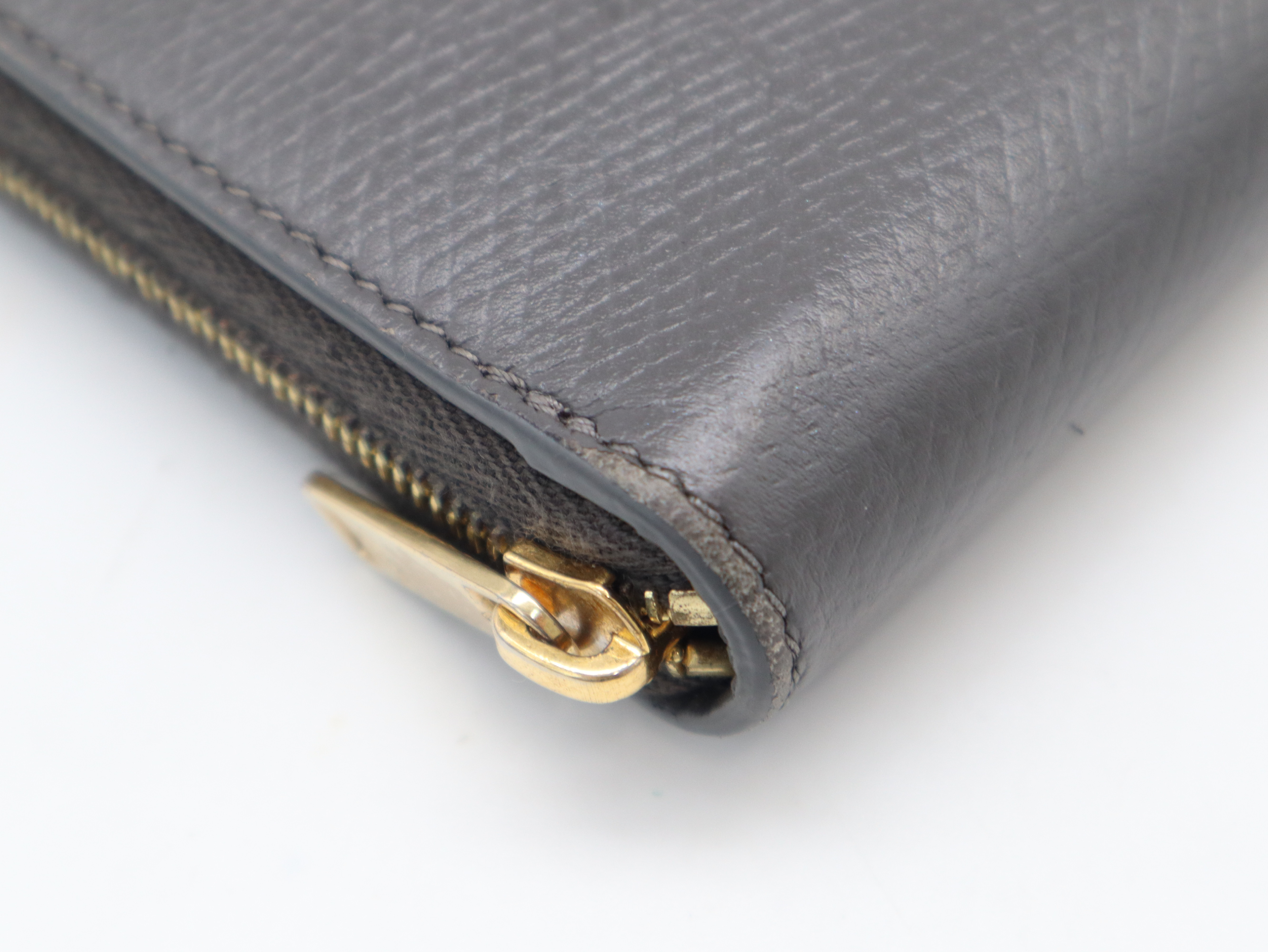 Leather Large Zipped Wallet Long Wallet Gray — view 7
