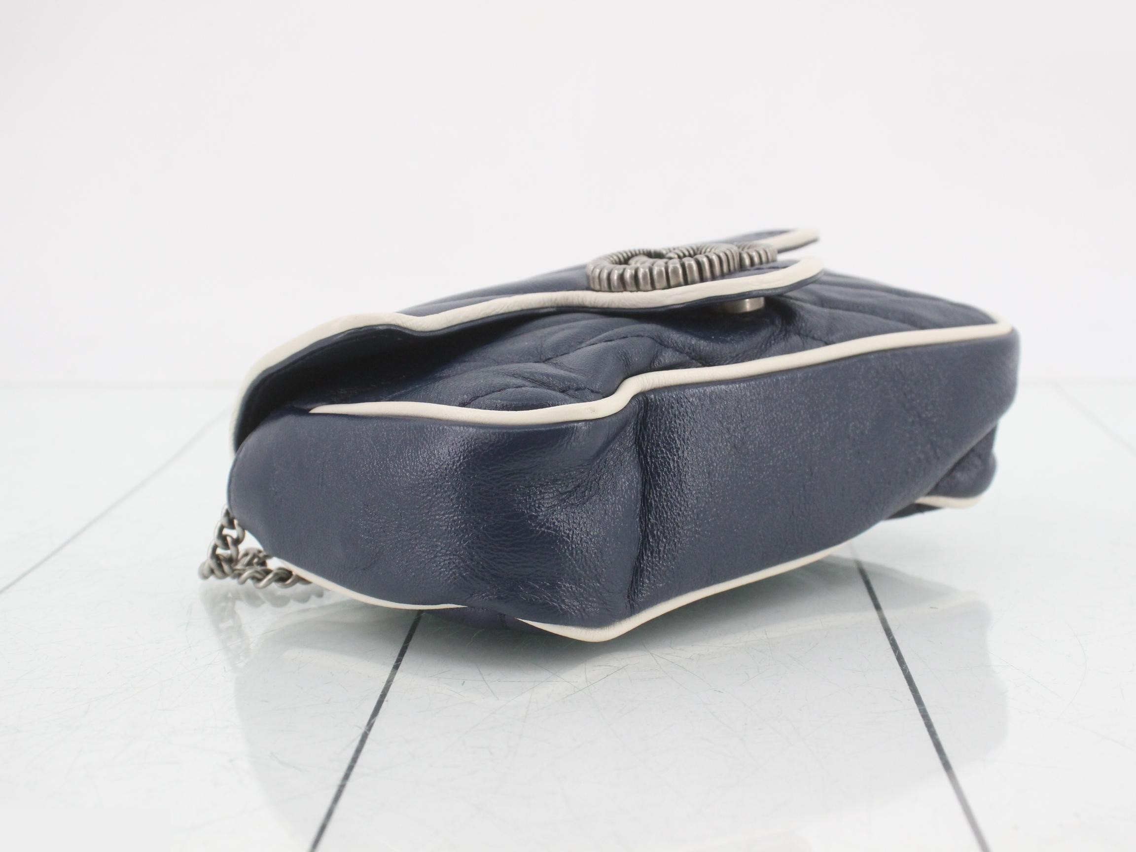 GG Marmont White and Blue Quilted Shoulder Bag — view 5
