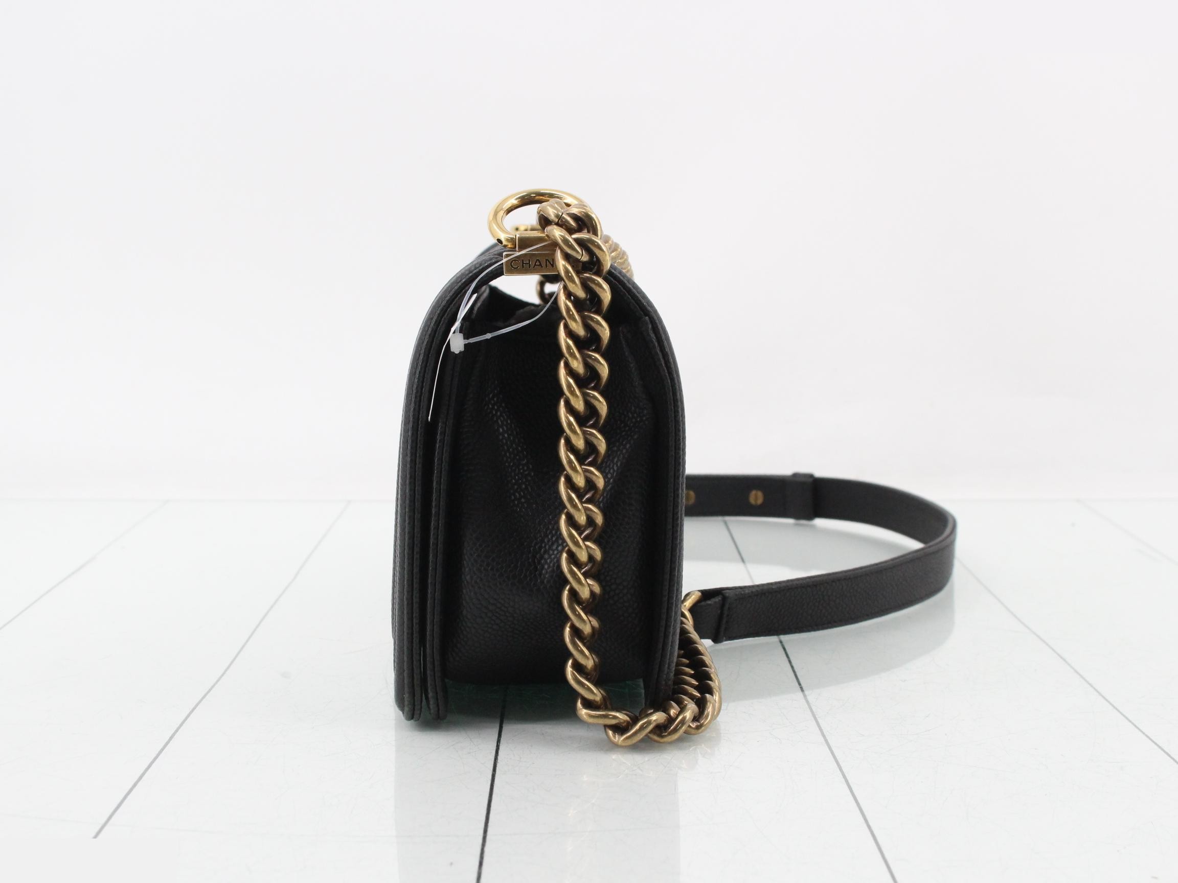 Boy Chanel Caviar Skin Chain Shoulder Bag, Black — view 3
