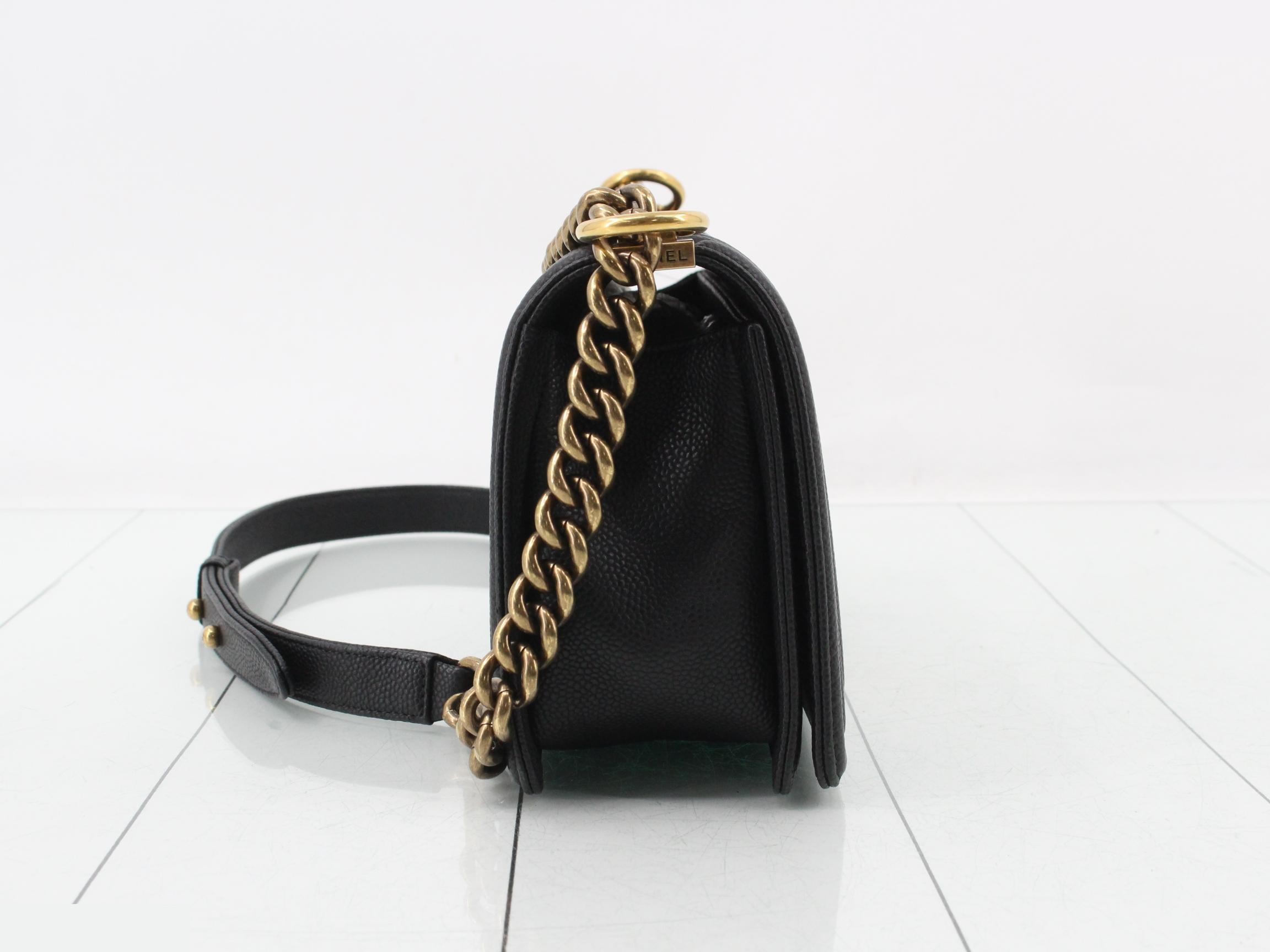 Boy Chanel Caviar Skin Chain Shoulder Bag, Black — view 4