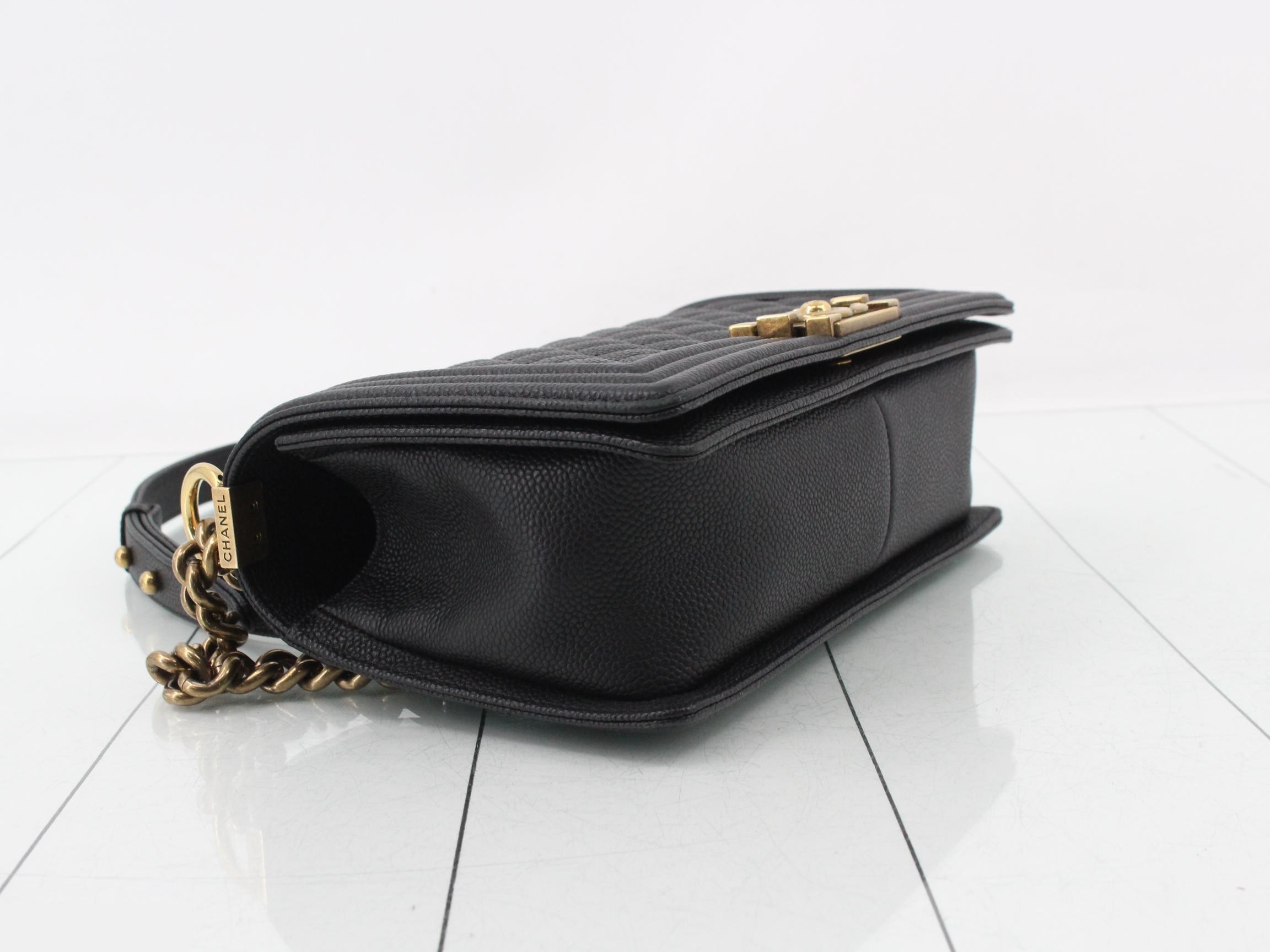 Boy Chanel Caviar Skin Chain Shoulder Bag, Black — view 5