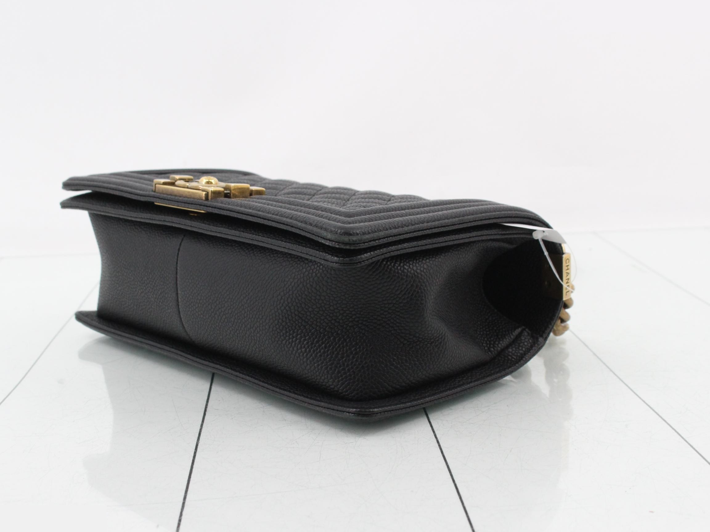 Boy Chanel Caviar Skin Chain Shoulder Bag, Black — view 6