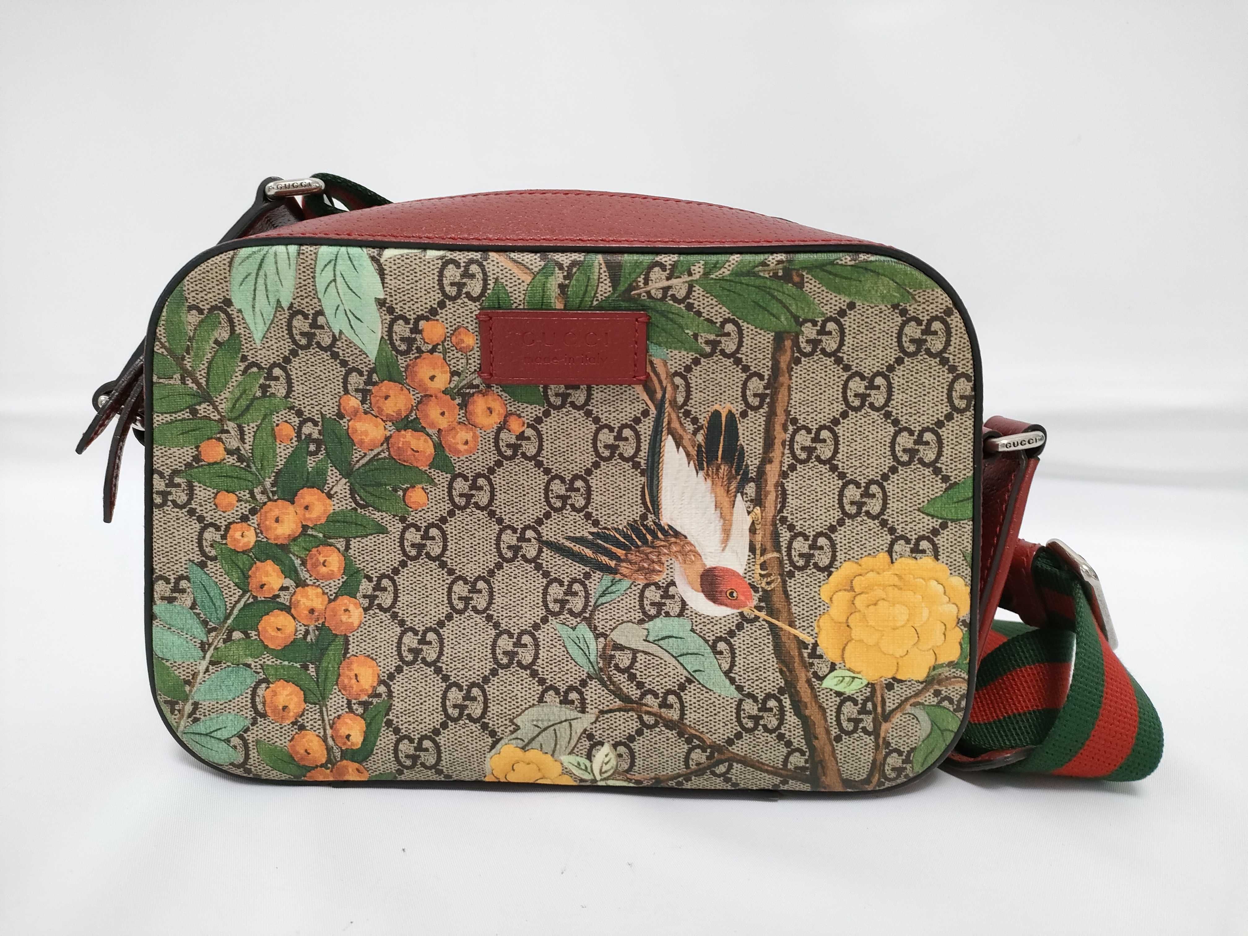 GG Supreme ID- Cow Skin GG Supreme Tiens Beige x Red Shoulder Bag 450947