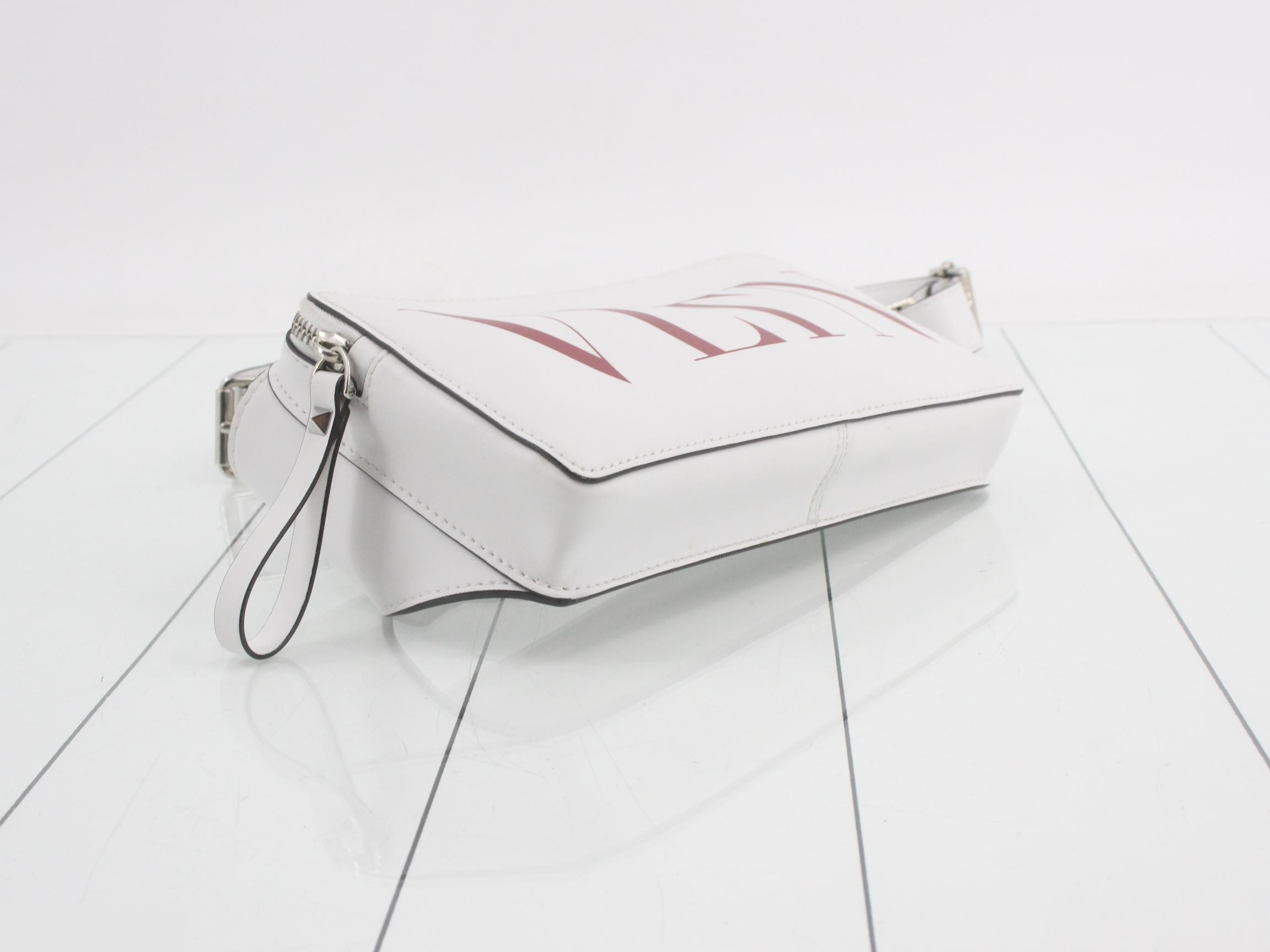 VLTN logo body bag, leather, white and red. — view 5