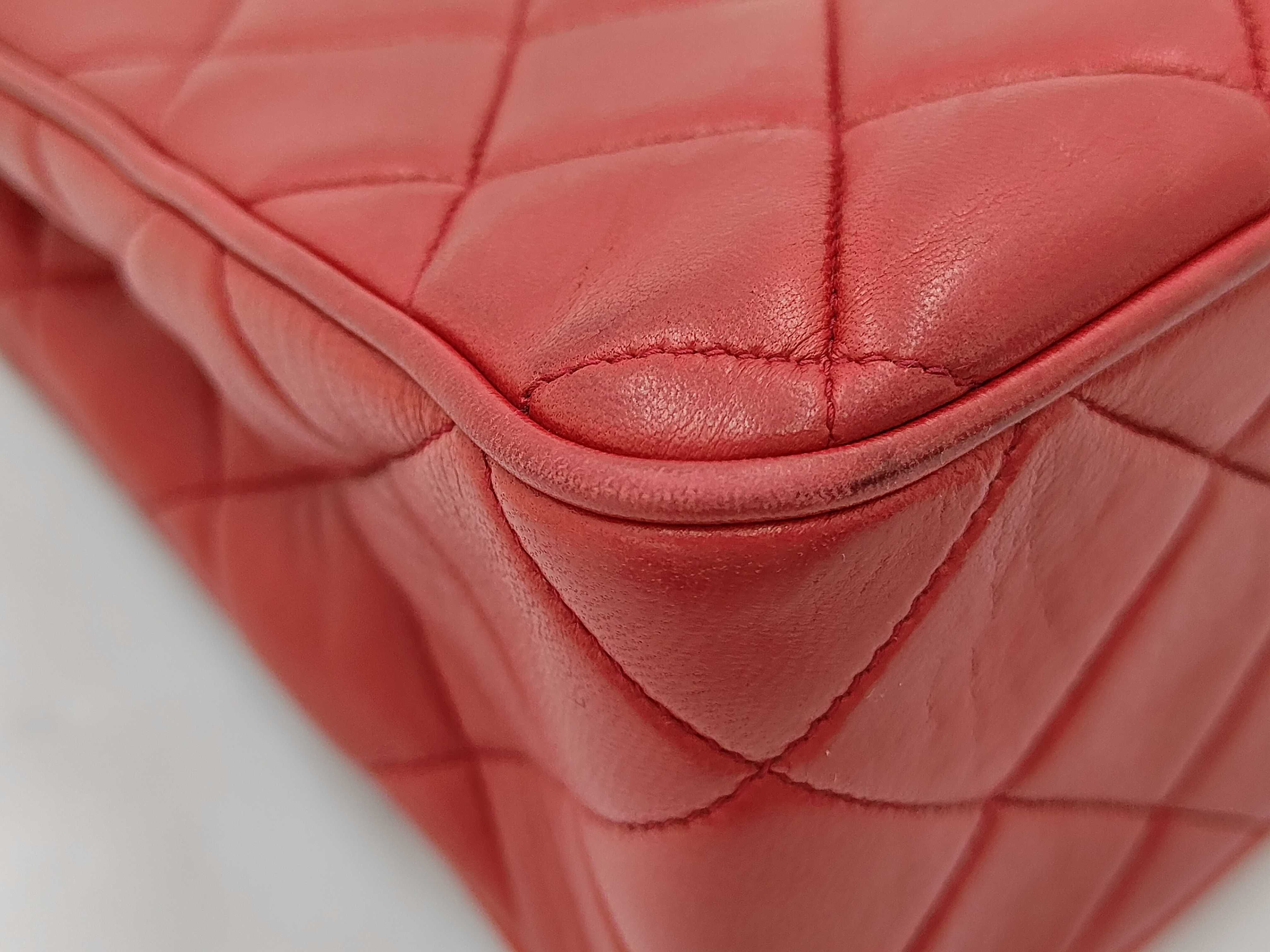 Lambskin Large Matelassé Chain Shoulder Bag, Red Shoulder Bag — view 3