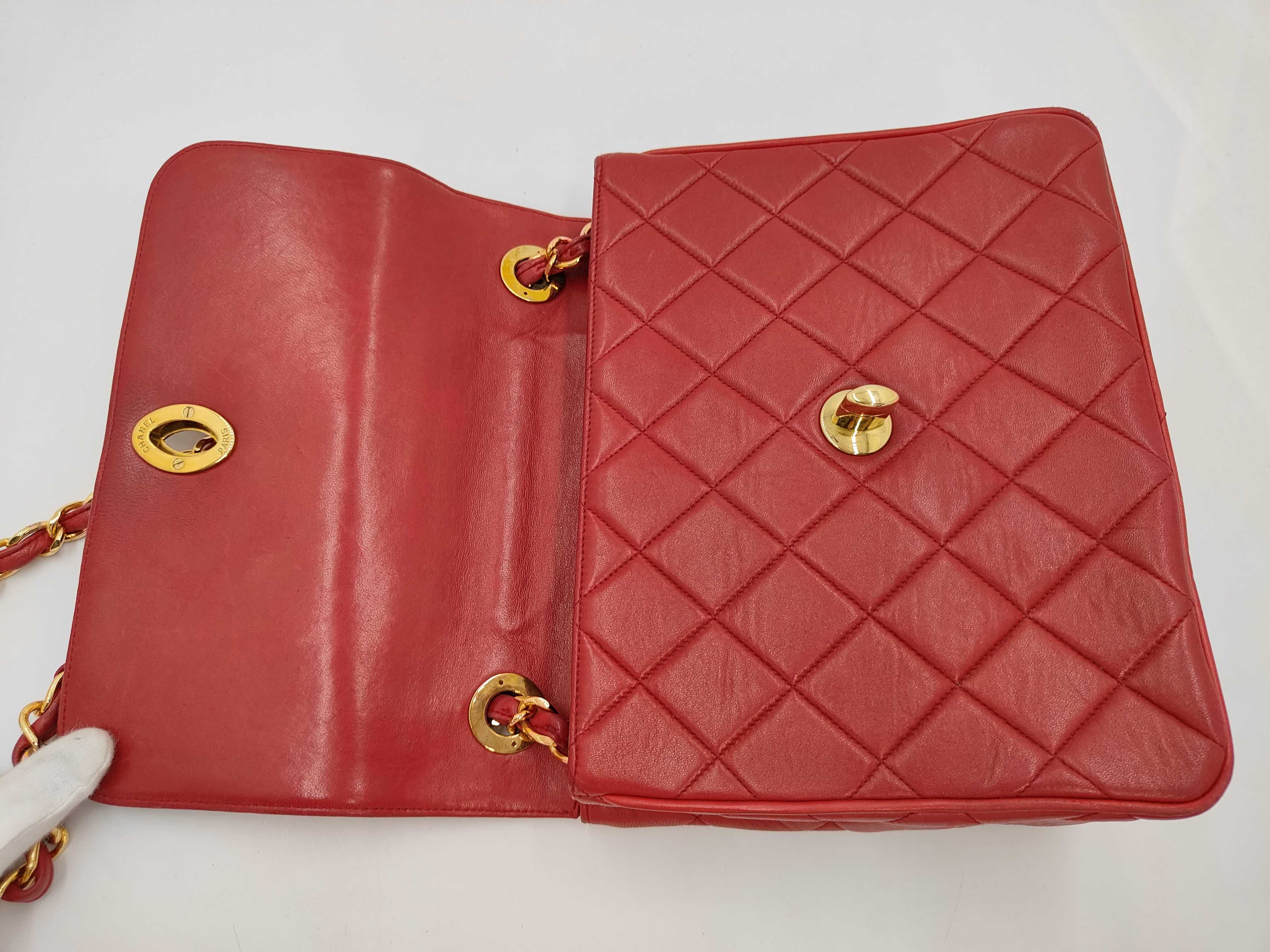 Lambskin Large Matelassé Chain Shoulder Bag, Red Shoulder Bag — view 9