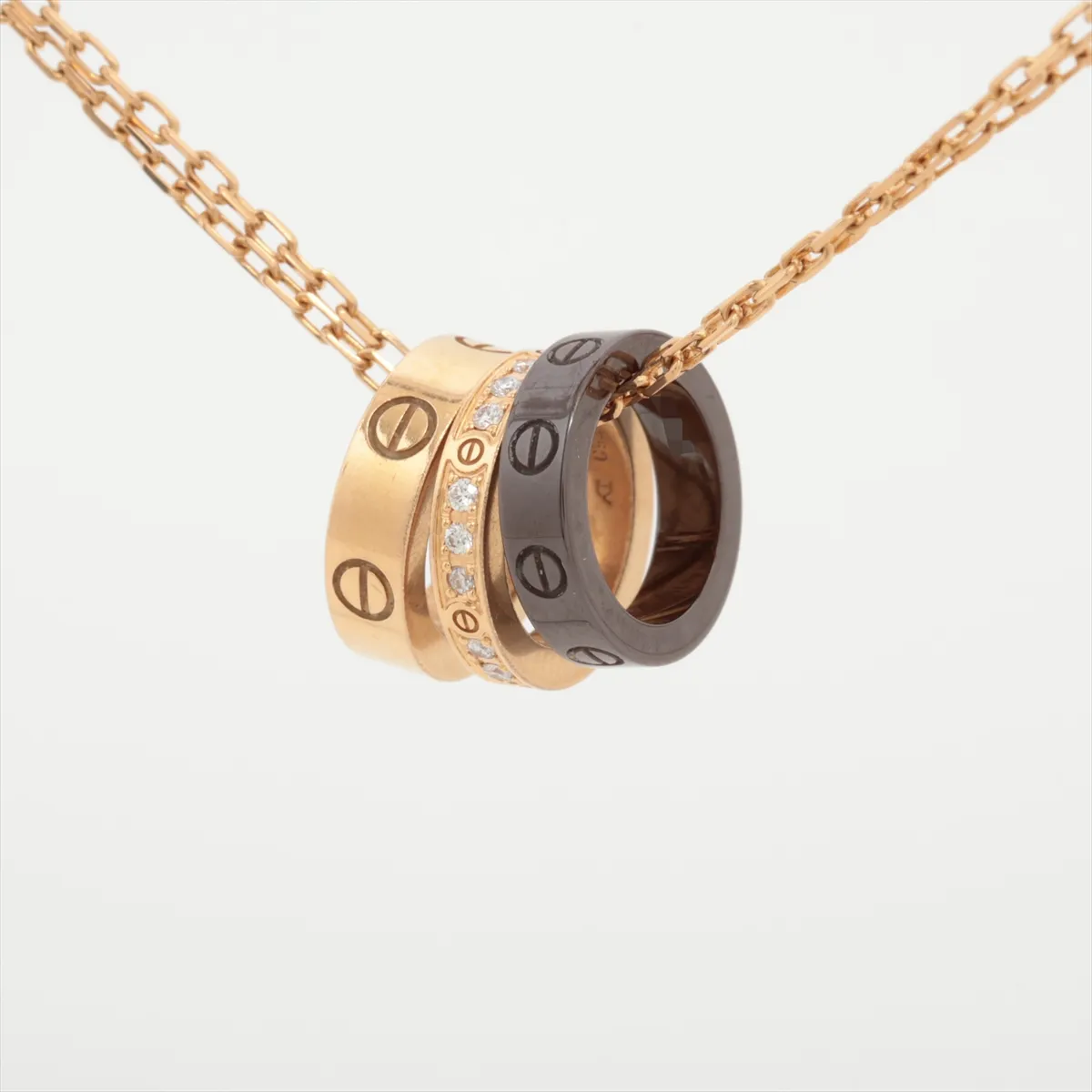 Love Three Hoop Diamond Necklace, 750 (PG) x Ceramic, 7.3g, CLH638 — view 2