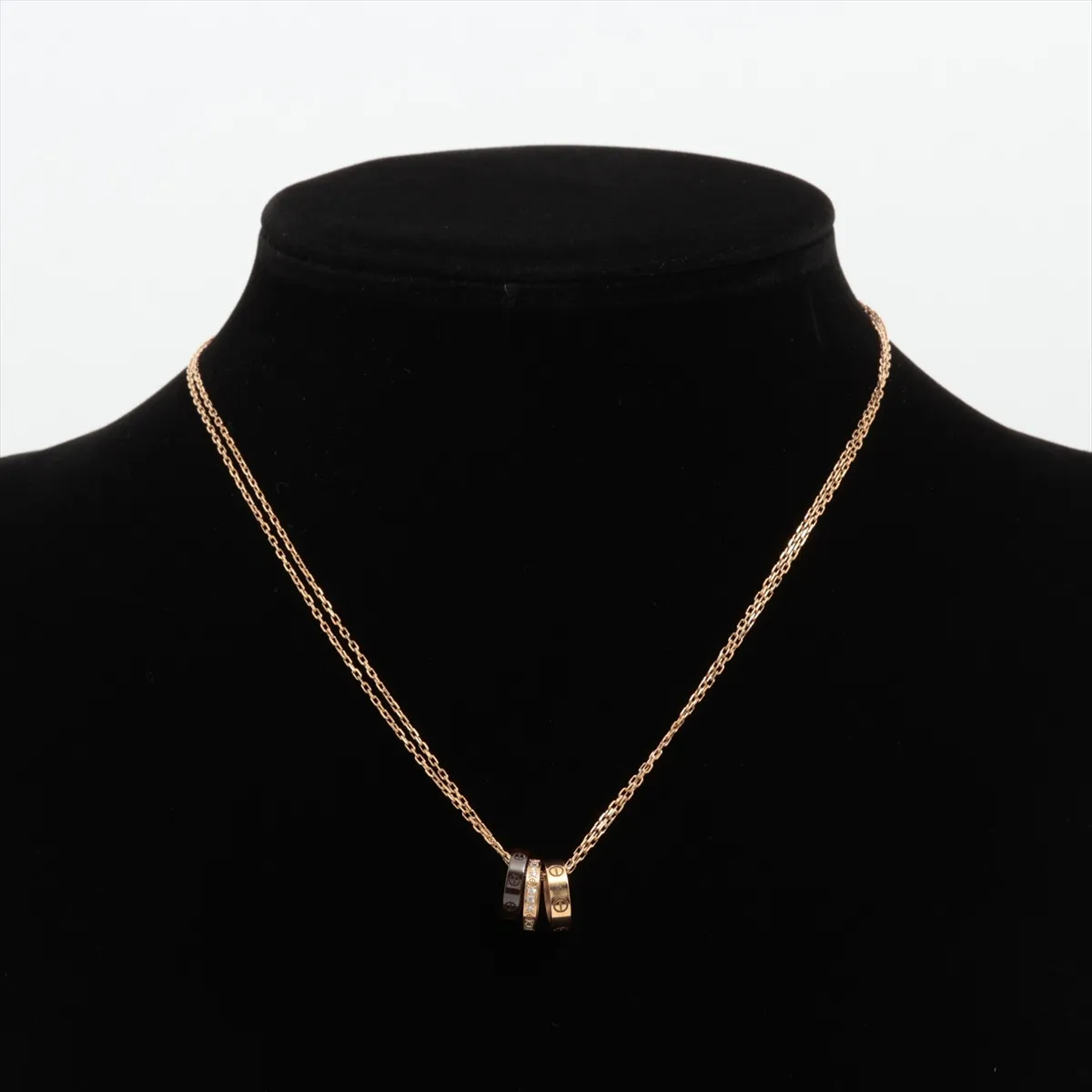 Love Three Hoop Diamond Necklace, 750 (PG) x Ceramic, 7.3g, CLH638 — view 5