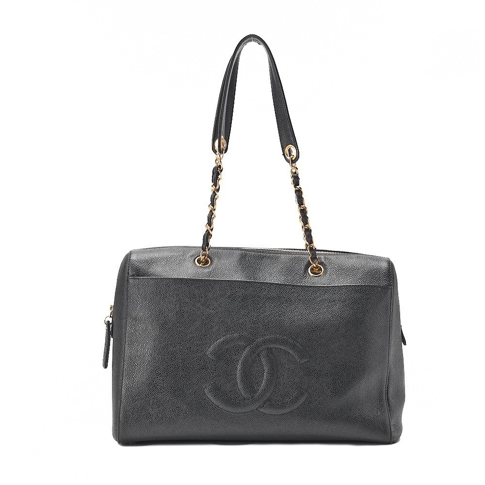 Caviar leather Coco Mark chain tote bag, black, gold hardware, serial number 5.