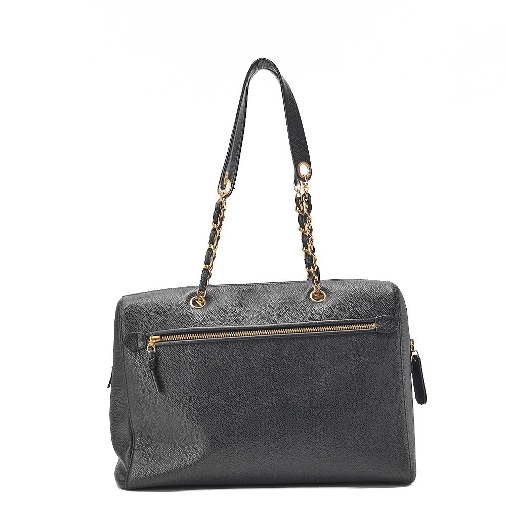 Caviar leather Coco Mark chain tote bag, black, gold hardware, serial number 5. — view 2