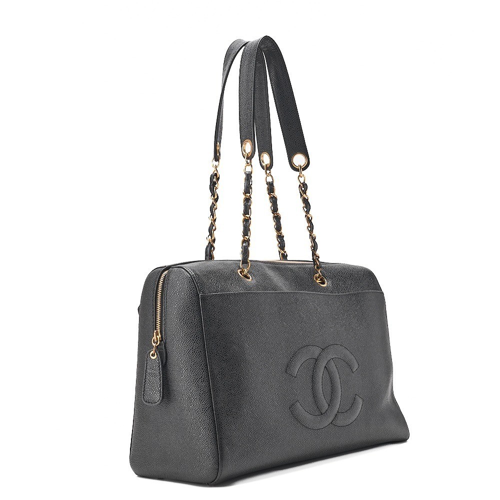 Caviar leather Coco Mark chain tote bag, black, gold hardware, serial number 5. — view 3