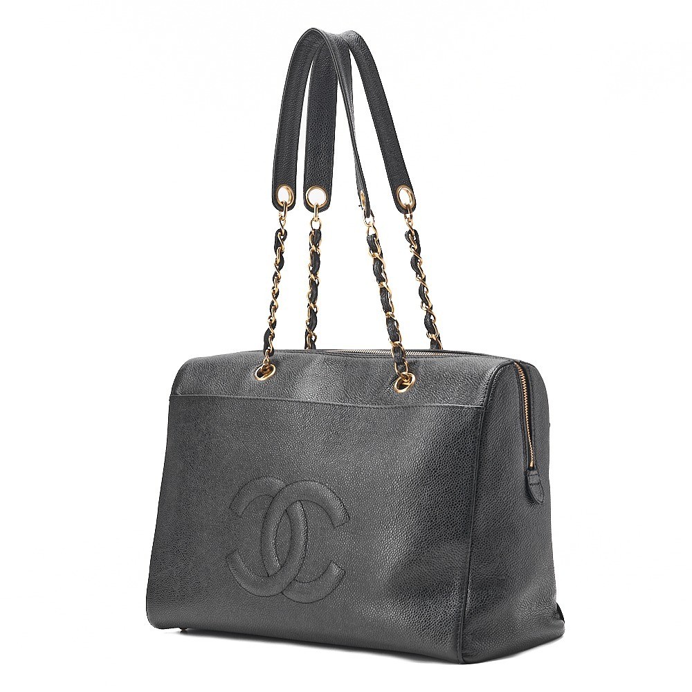 Caviar leather Coco Mark chain tote bag, black, gold hardware, serial number 5. — view 4