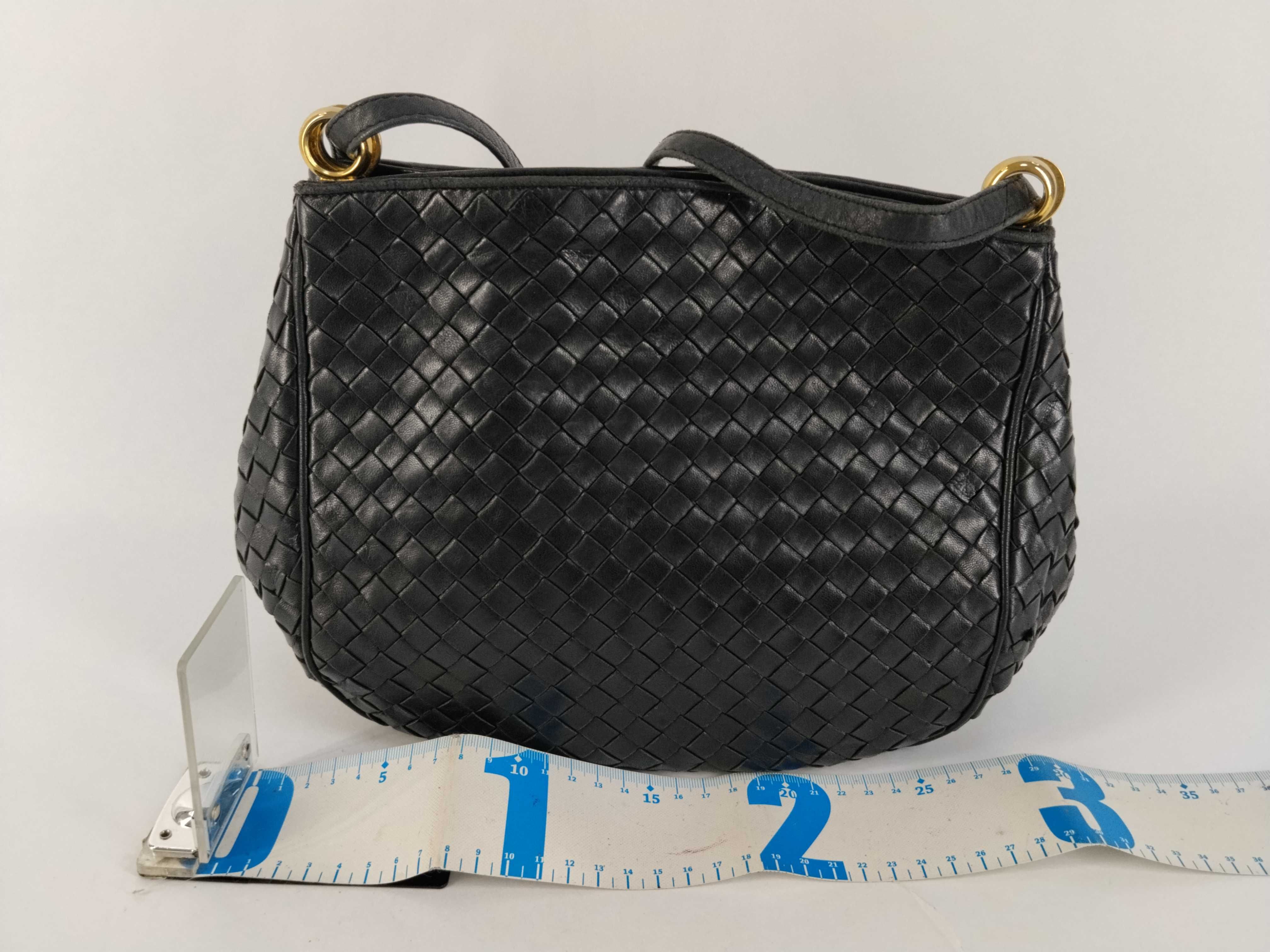 Intrecciato Leather One-Shoulder Bag, Black, Excellent Condition — view 2