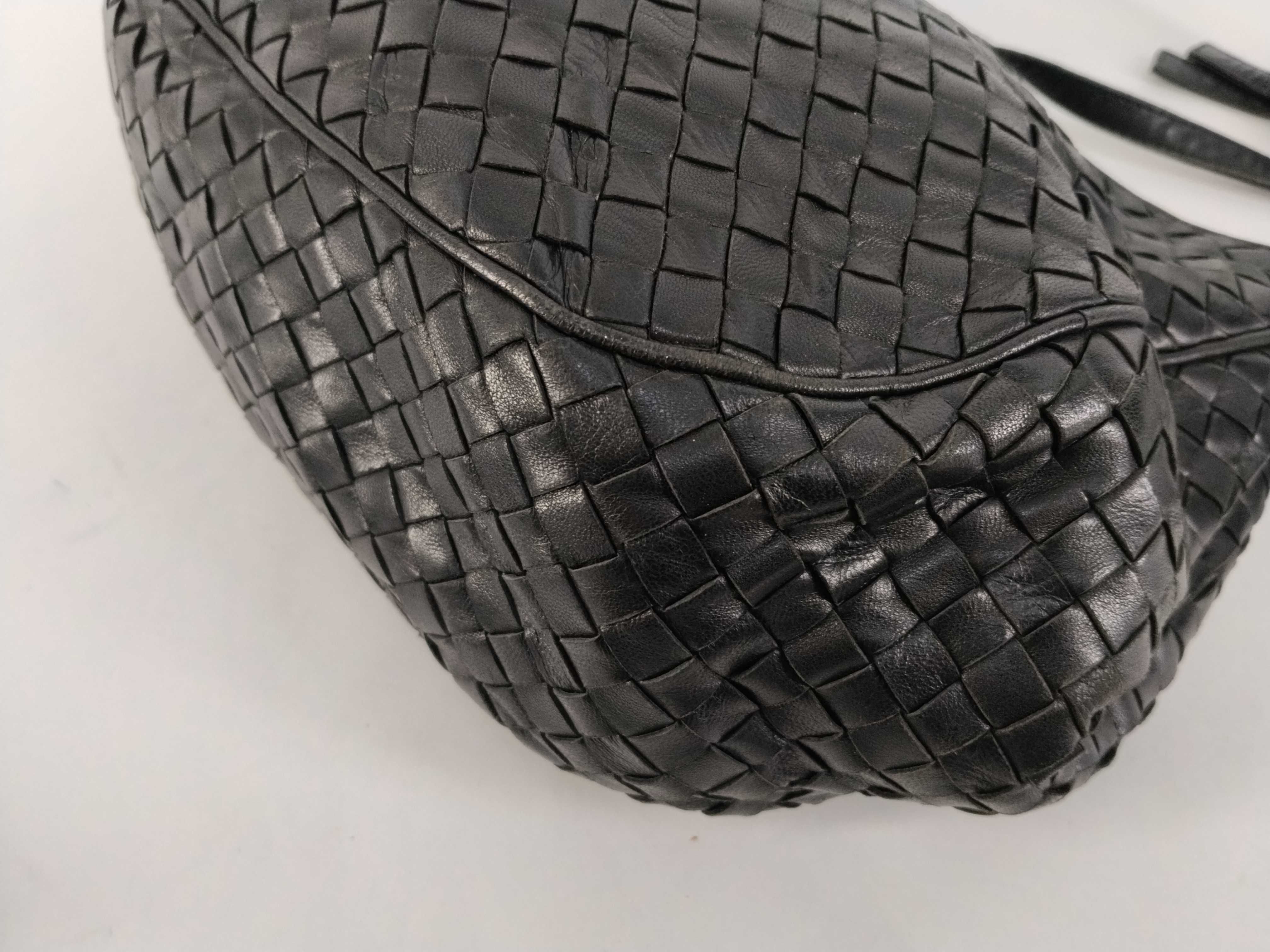 Intrecciato Leather One-Shoulder Bag, Black, Excellent Condition — view 6