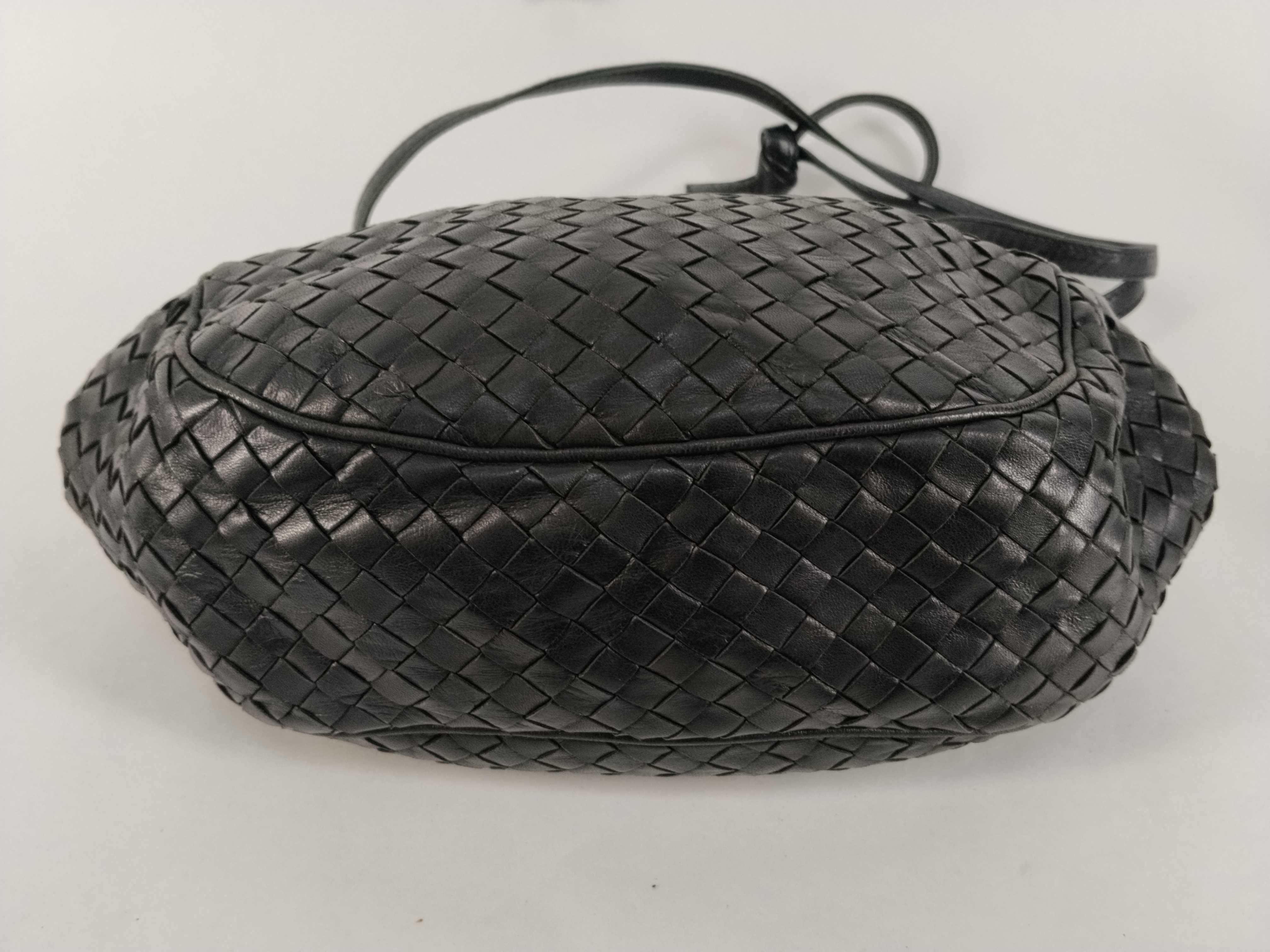 Intrecciato Leather One-Shoulder Bag, Black, Excellent Condition — view 7
