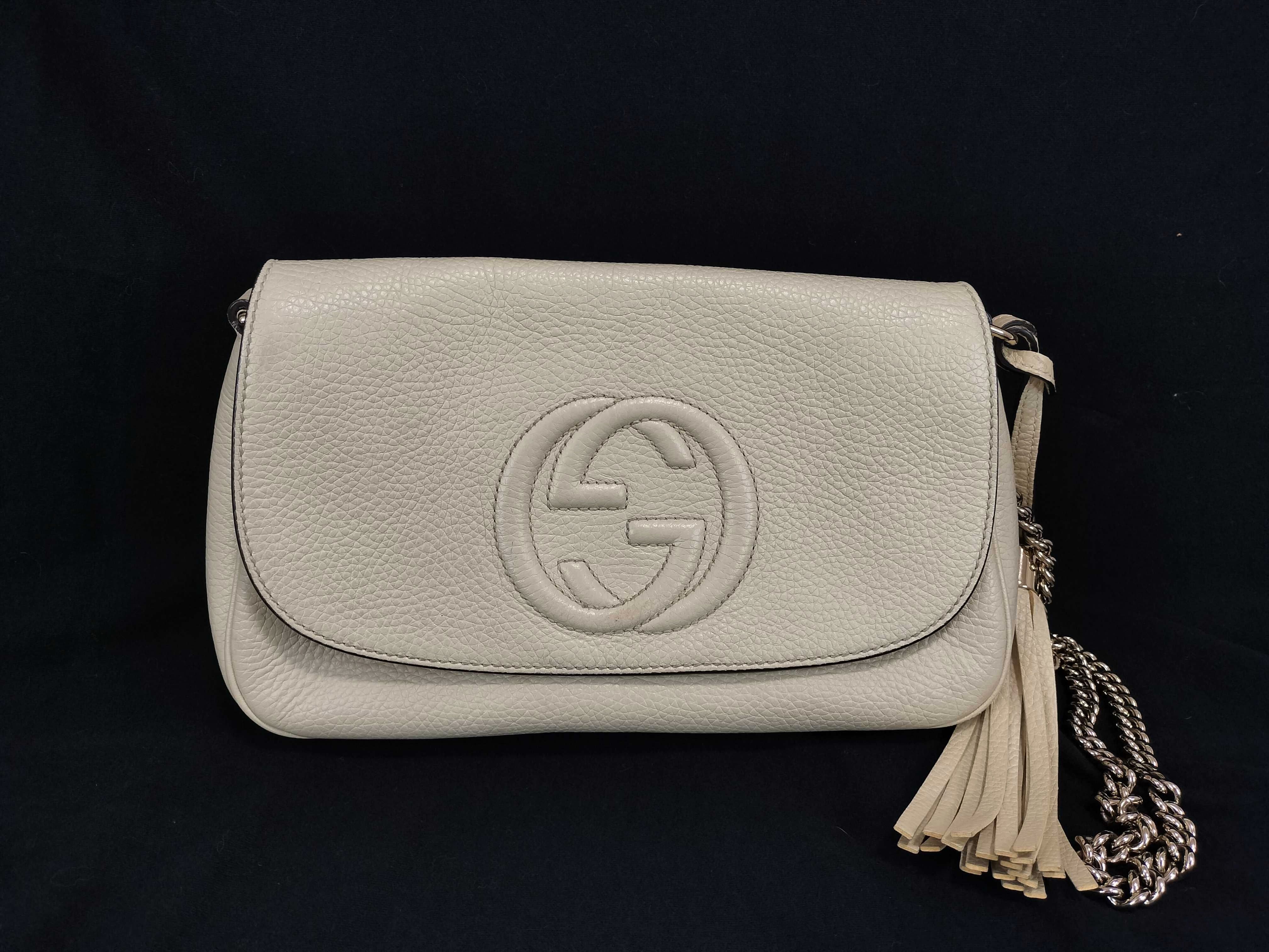Soho Leather Chain Shoulder Bag, White, 536224 213317 (Shoulder Bag)