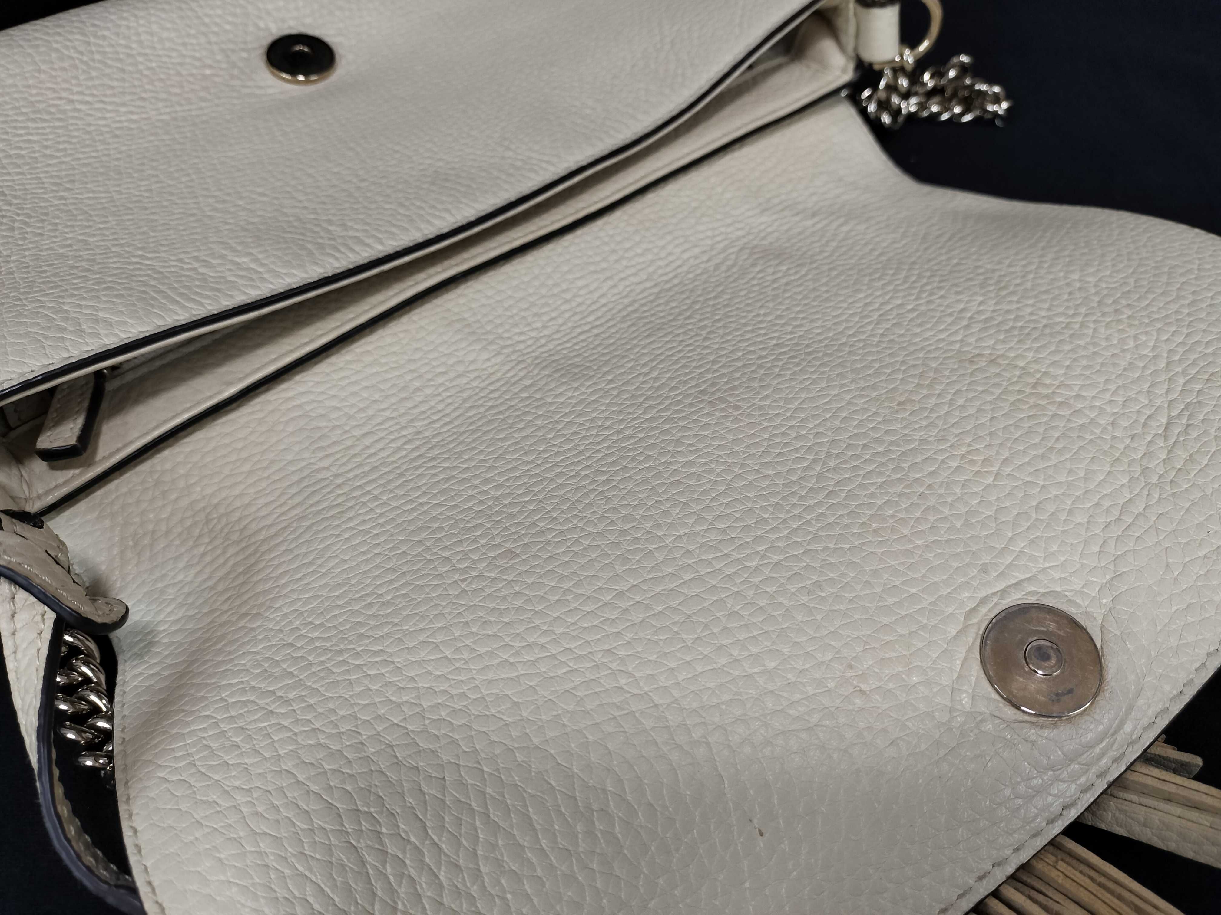 Soho Leather Chain Shoulder Bag, White, 536224 213317 (Shoulder Bag) — view 8