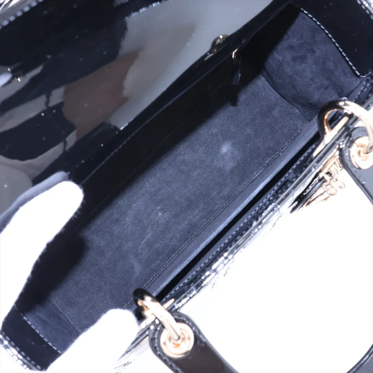 Cannage Lady Dior Patent Leather 2-Way Handbag, Black — view 8