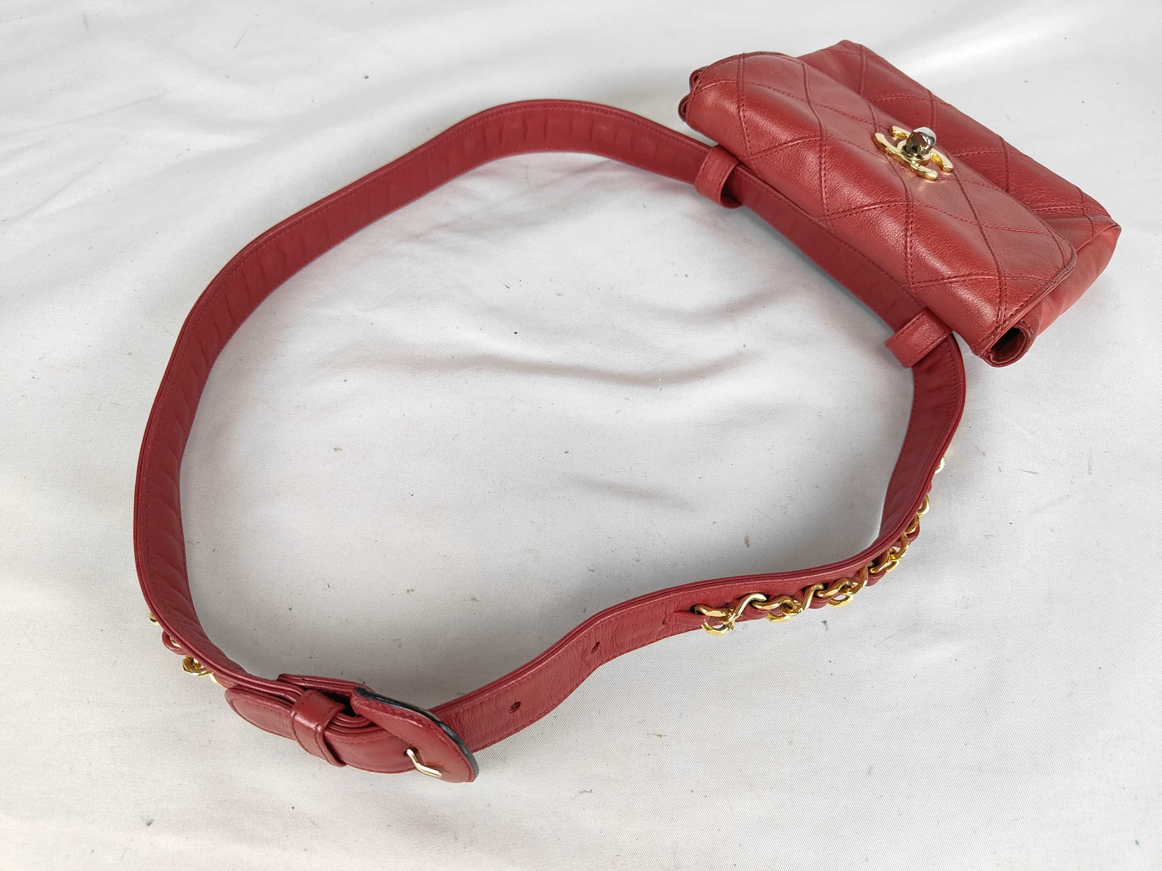 Lambskin Waist Pouch, Red Waist Bag — view 3