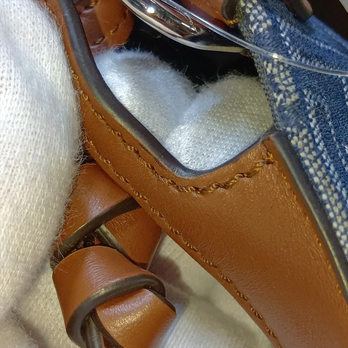 FF Jacquard Shopping Bag 7VA658 Canvas x Leather Handbag Navy x Brown — view 12