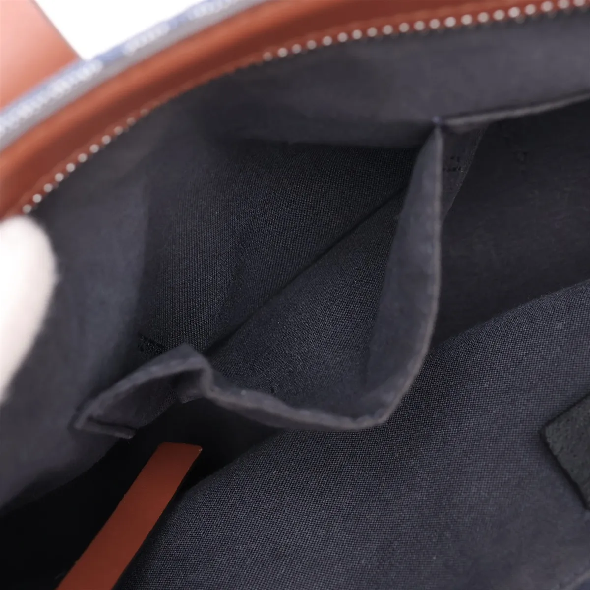 FF Jacquard Shopping Bag 7VA658 Canvas x Leather Handbag Navy x Brown — view 9