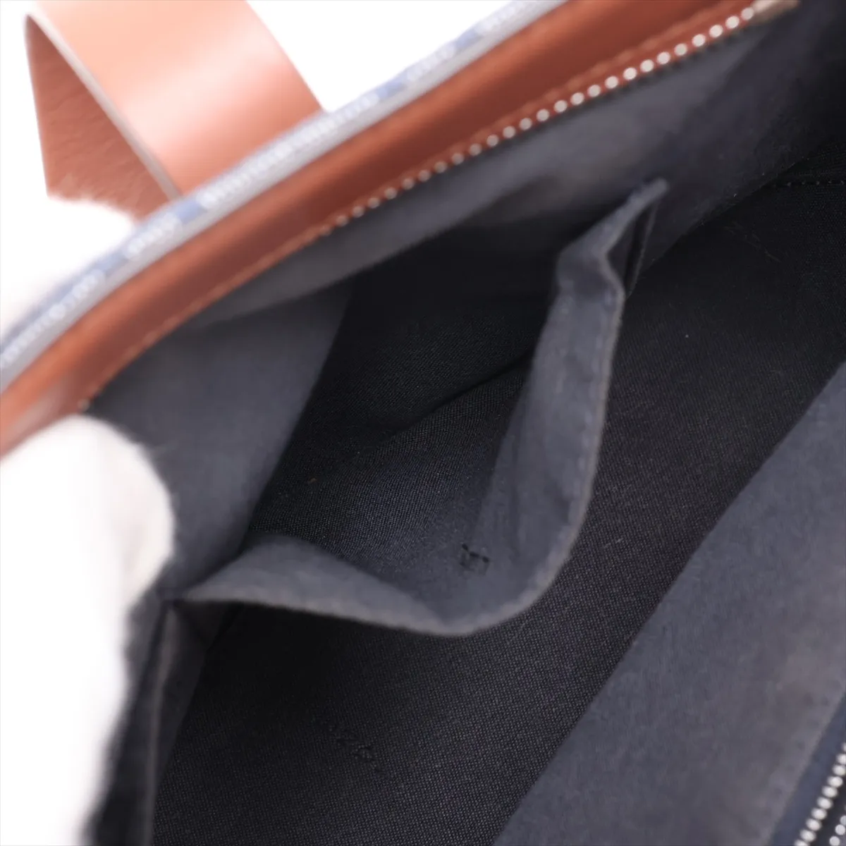 FF Jacquard Shopping Bag 7VA658 Canvas x Leather Handbag Navy x Brown — view 10